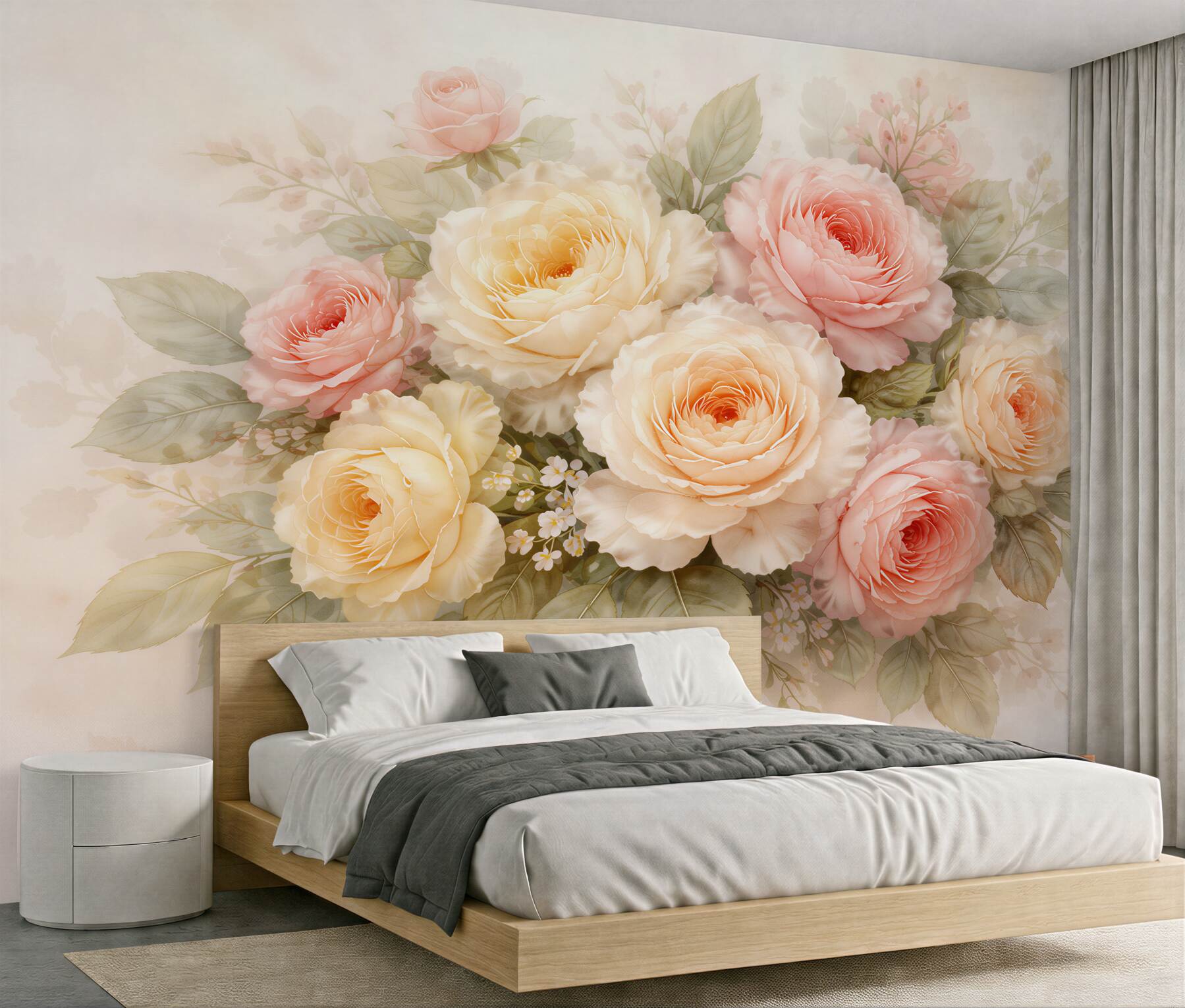 Fotobehang poederachtig boeket van rozenbloemen