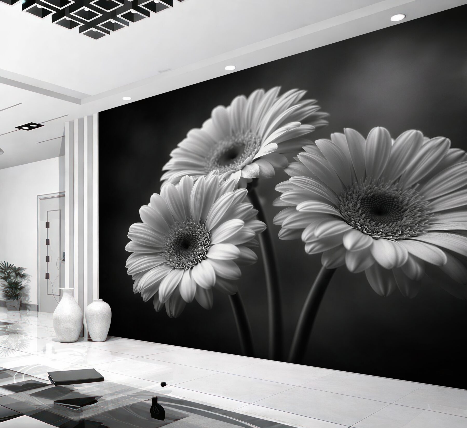 Fotobehang zwart-witte gerbera in elegantie