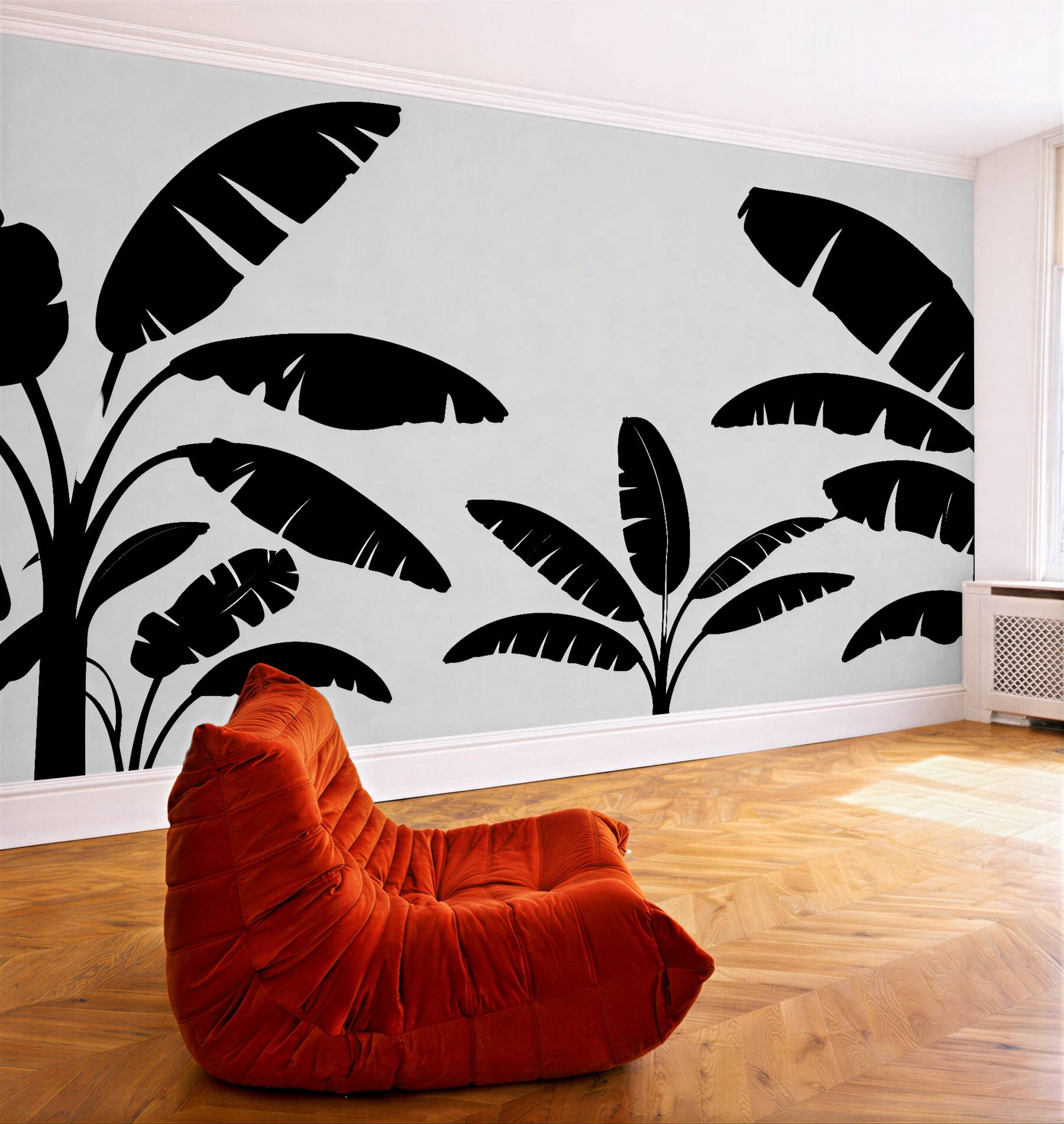 Fotobehang minimalistische zwarte palmbladeren