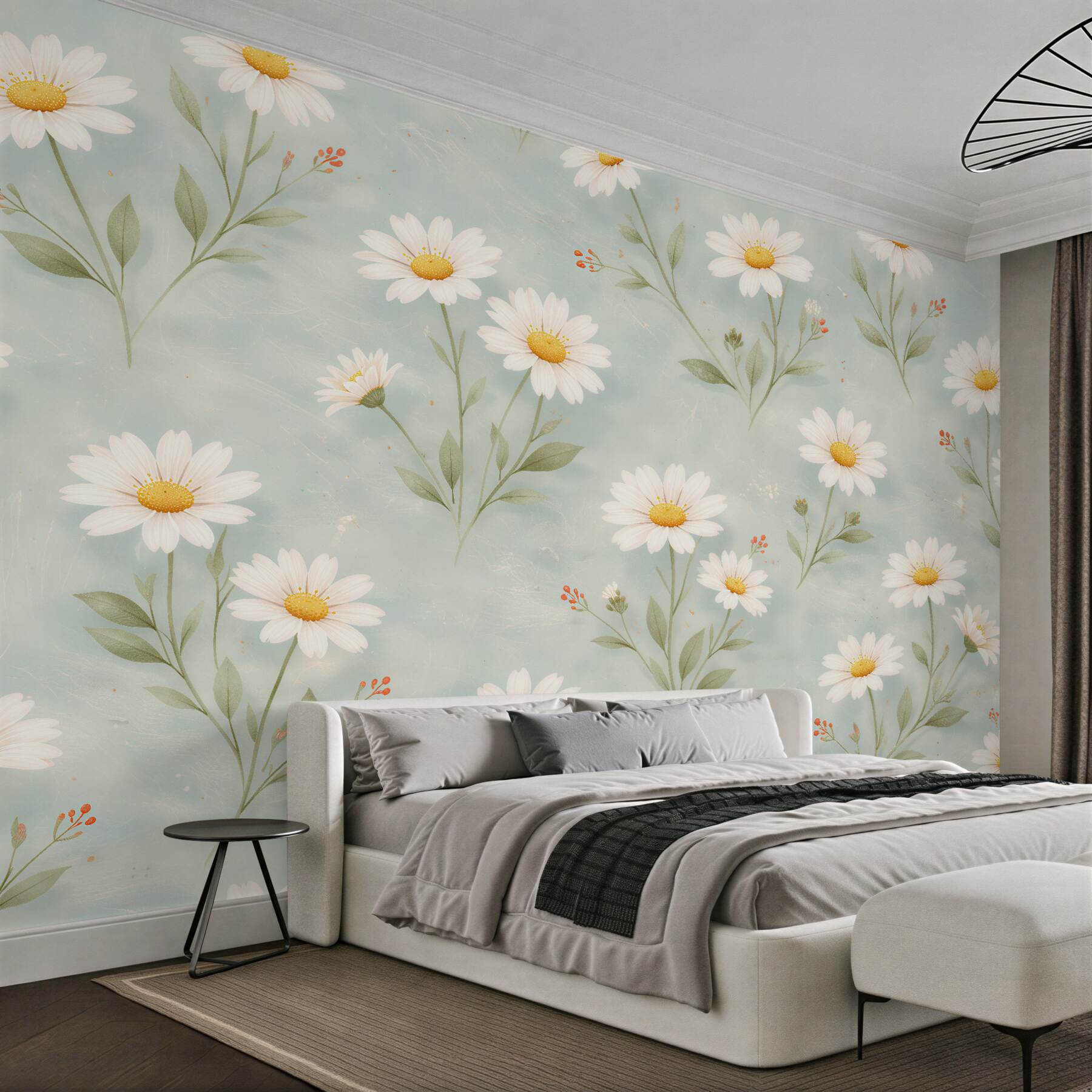 Fotobehang delicate madeliefjes op een blauwe achtergrond