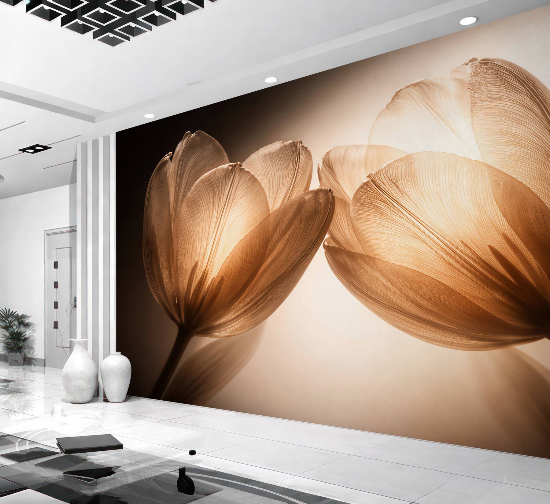 Fotobehang gouden tulpen in een subtiele gloed