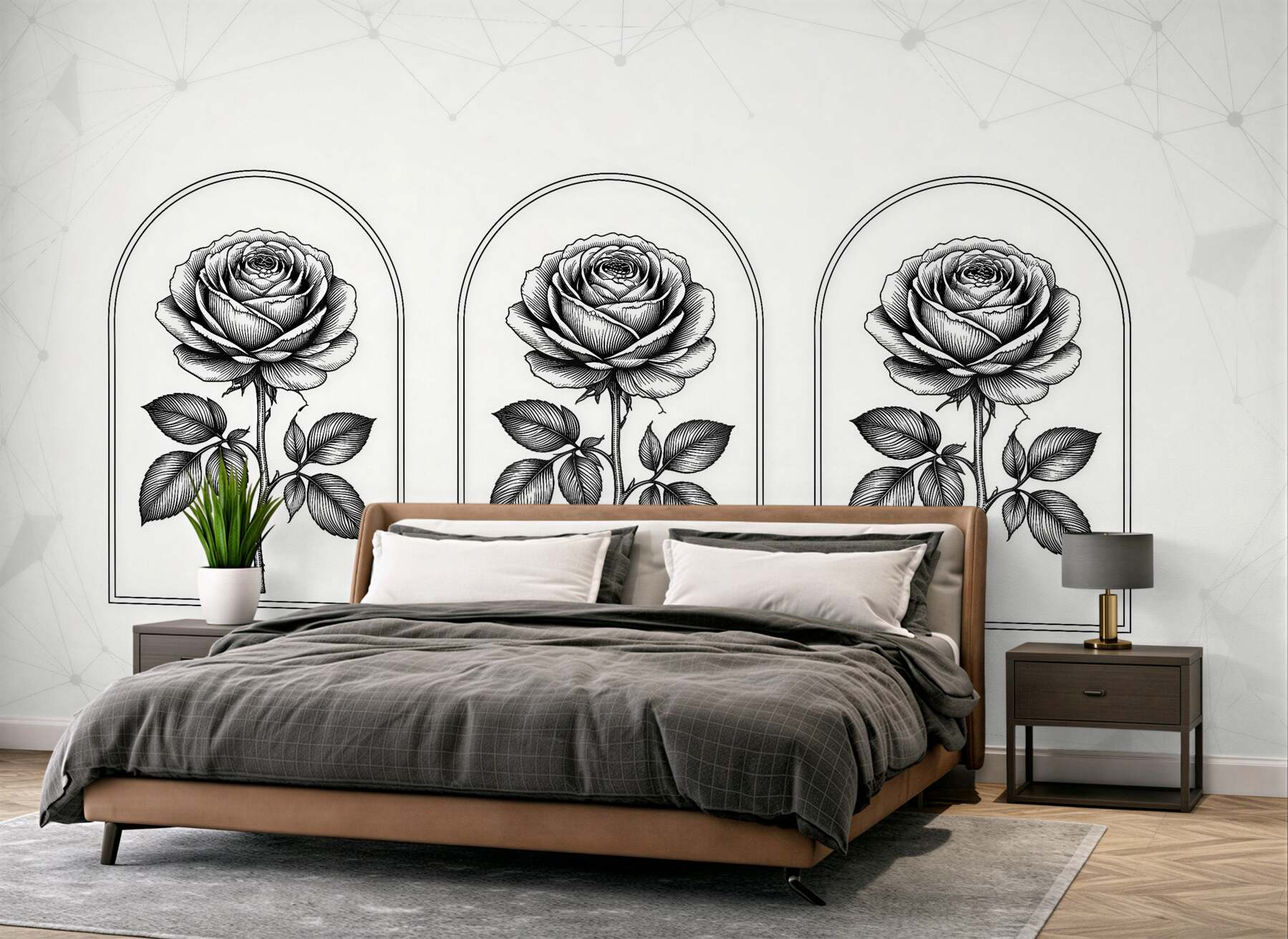 Fotobehang rozen in zwart-witte arcade