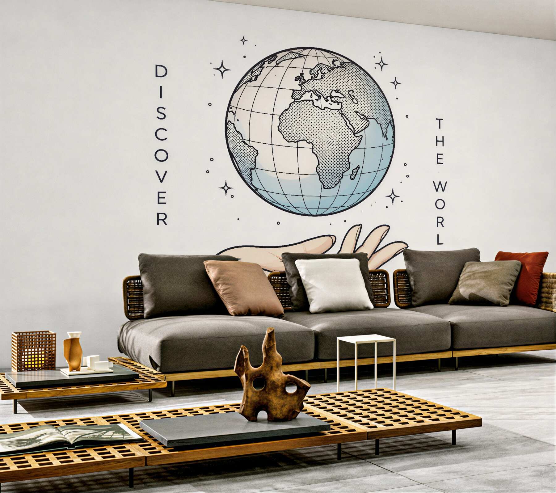 Fotobehang ontdek de wereld in je handpalm