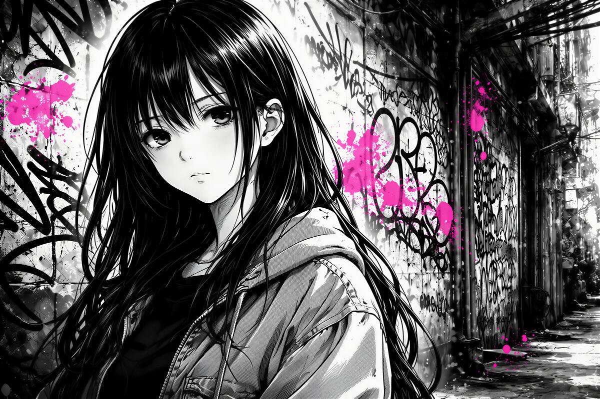Fotobehang manga in neon graffiti