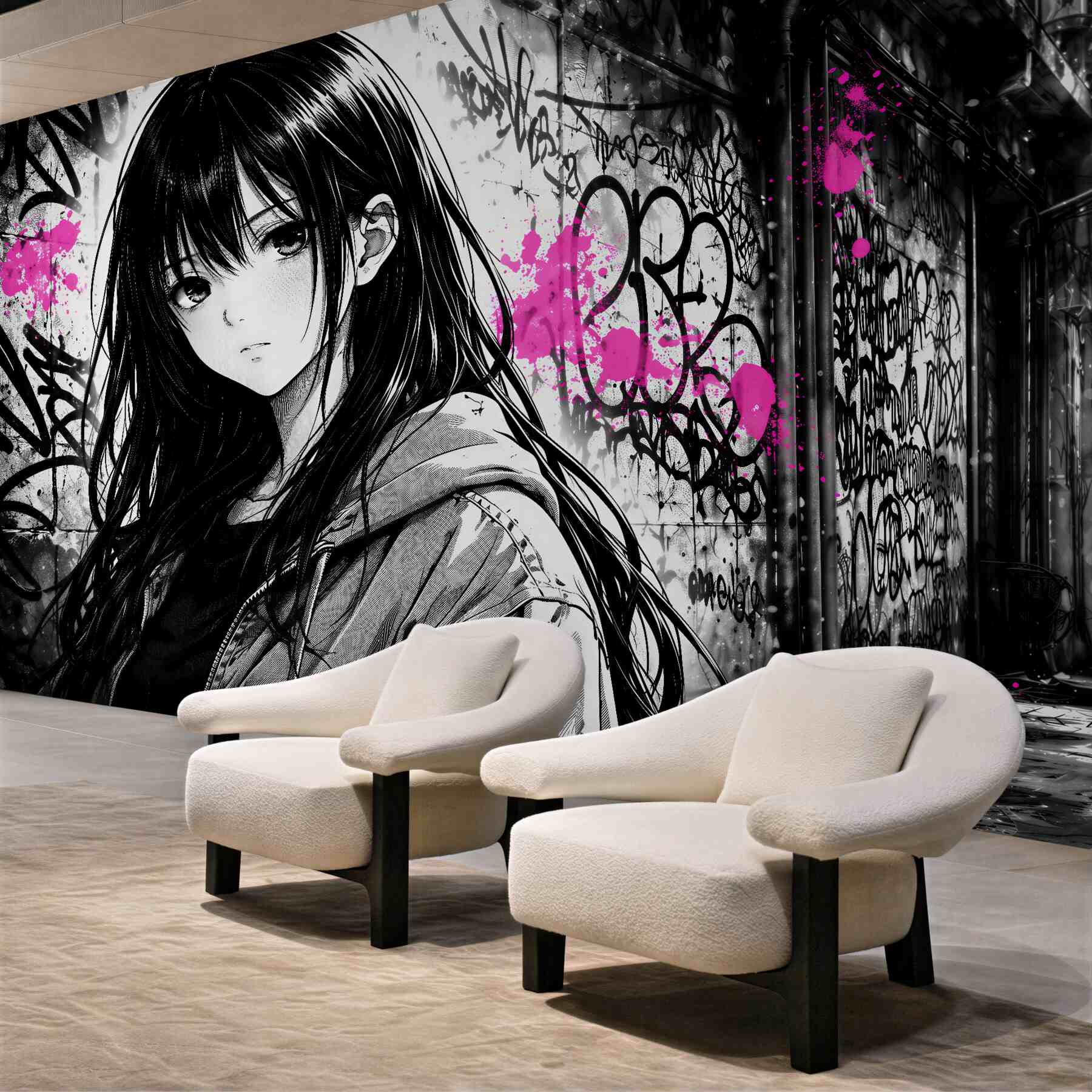 Fotobehang manga in neon graffiti