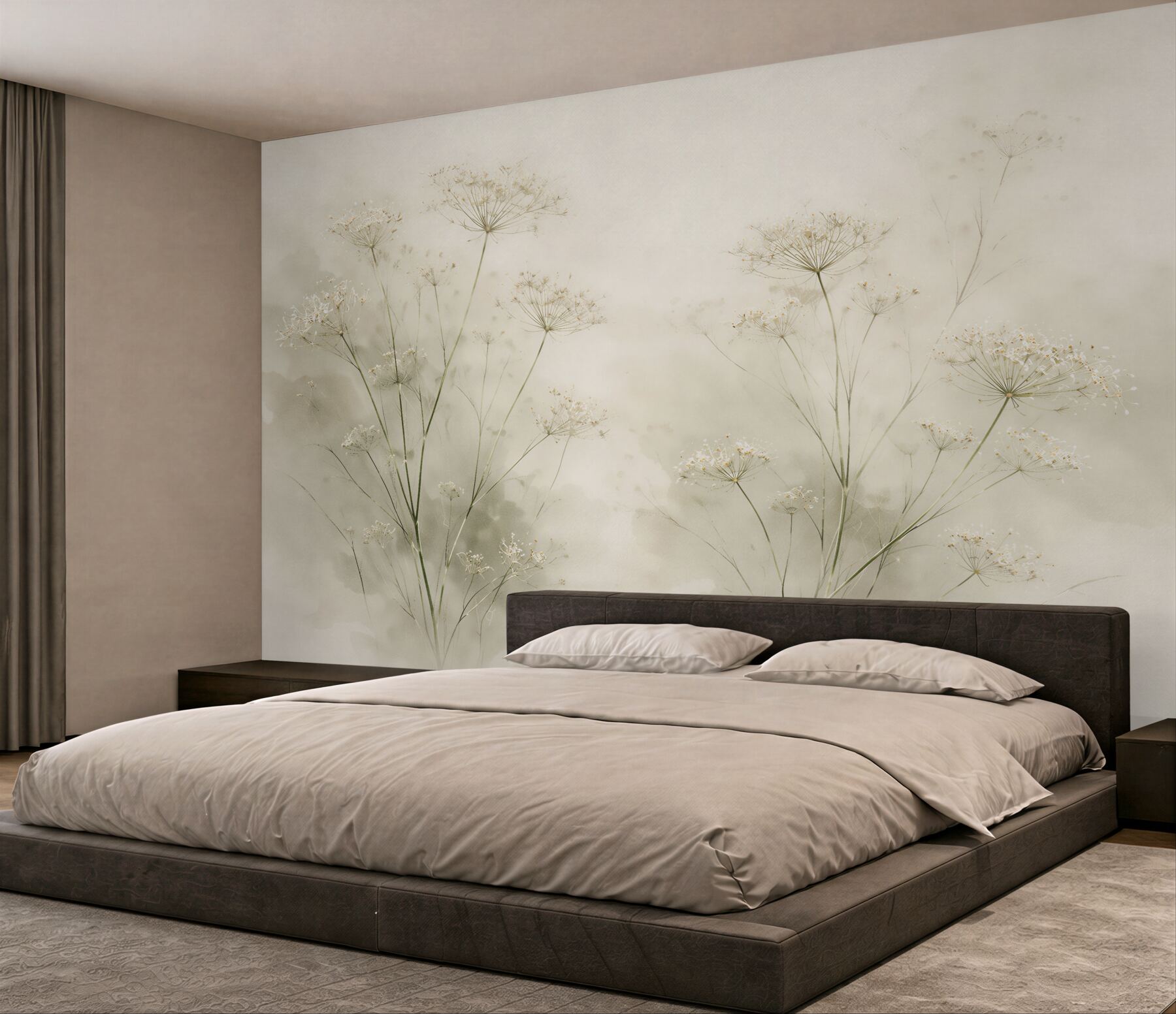 Fotobehang delicate bloemen in mistig beige