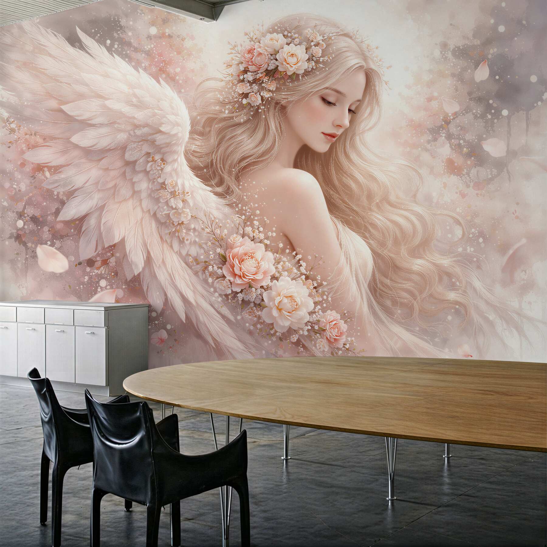 Fotobehang engelachtige vrouw in bloemen