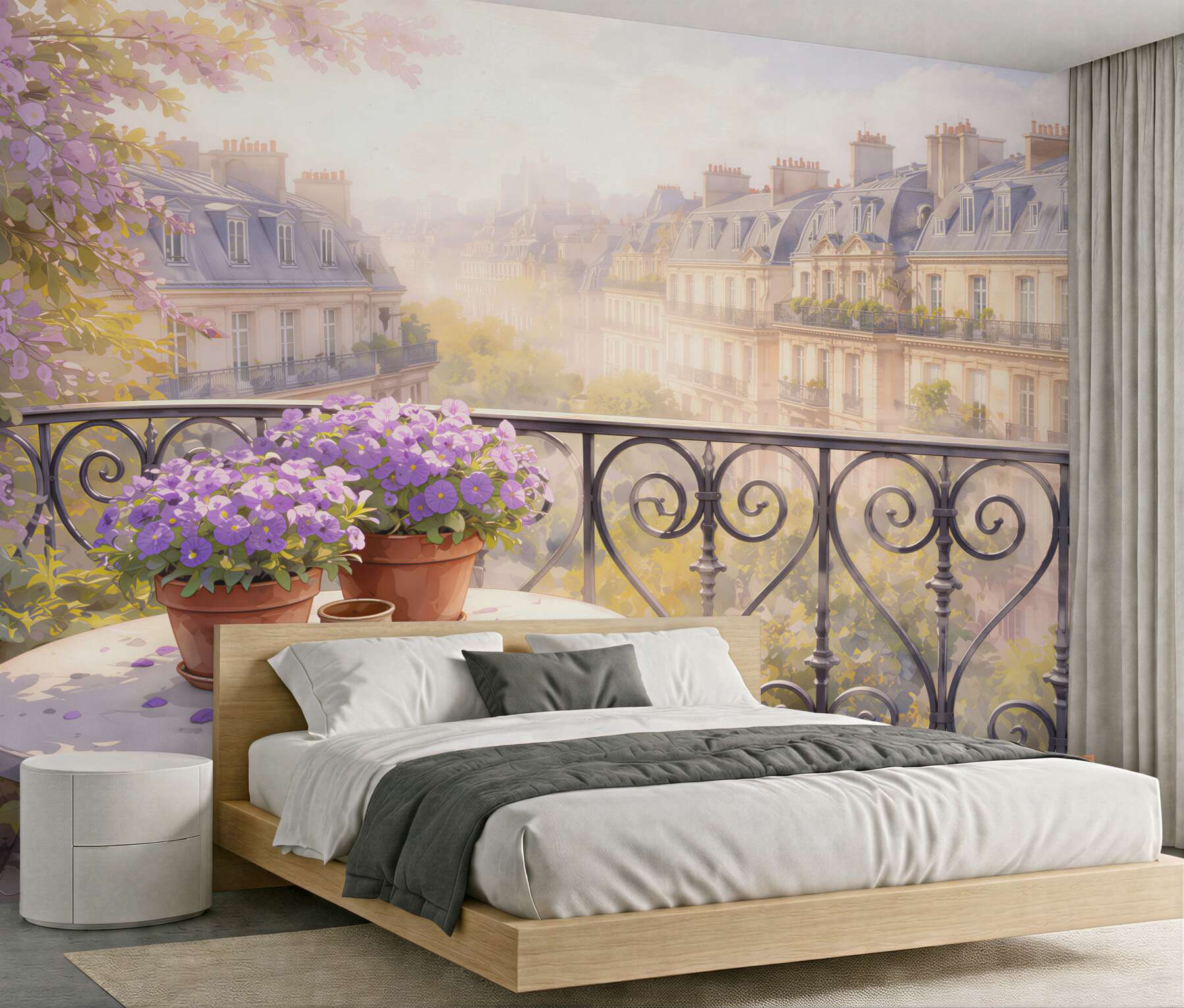 Fotobehang romantisch balkon boven Parijs