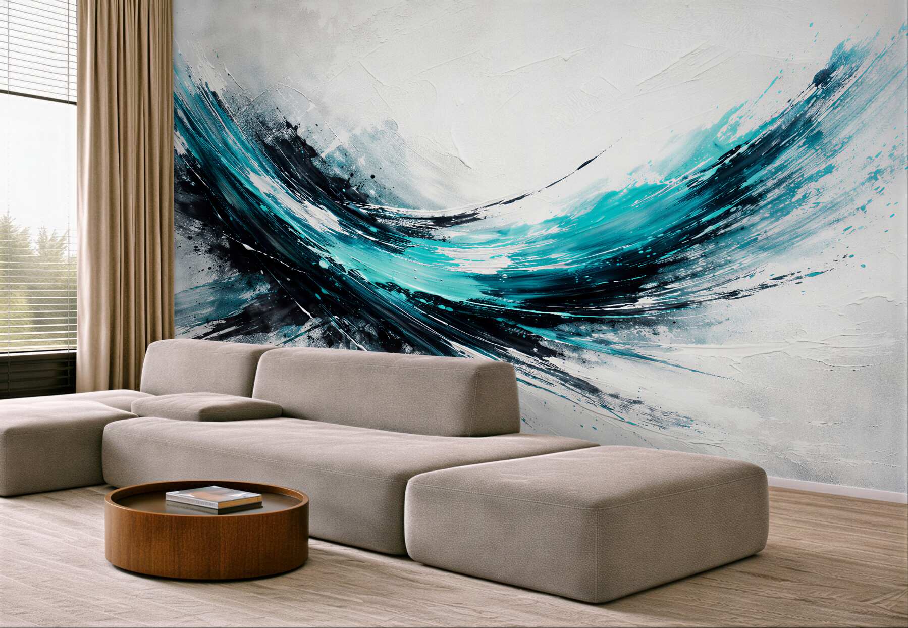Fotobehang turkooise golf van abstracte energie