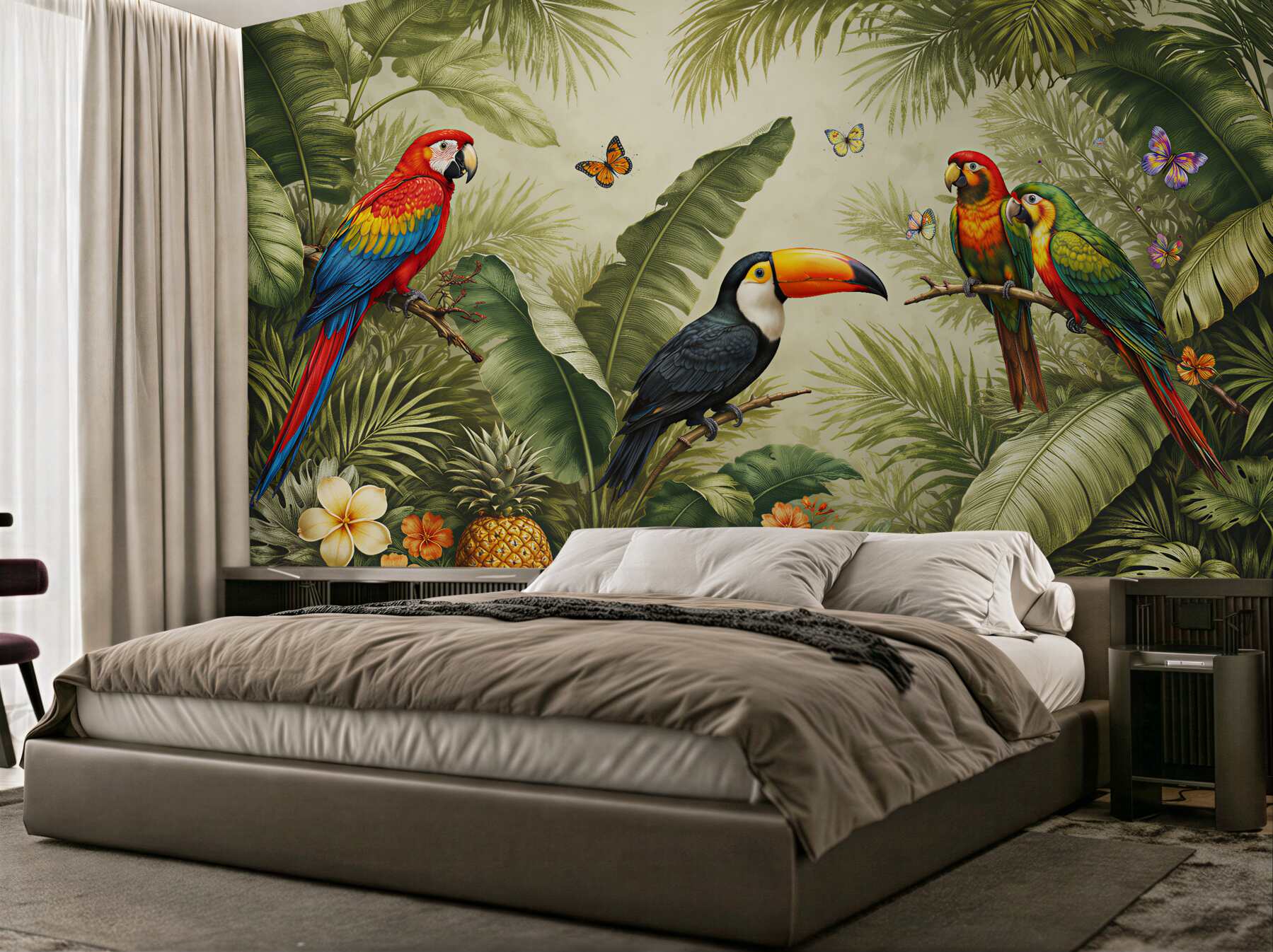 Fotobehang exotische vogels in de jungle