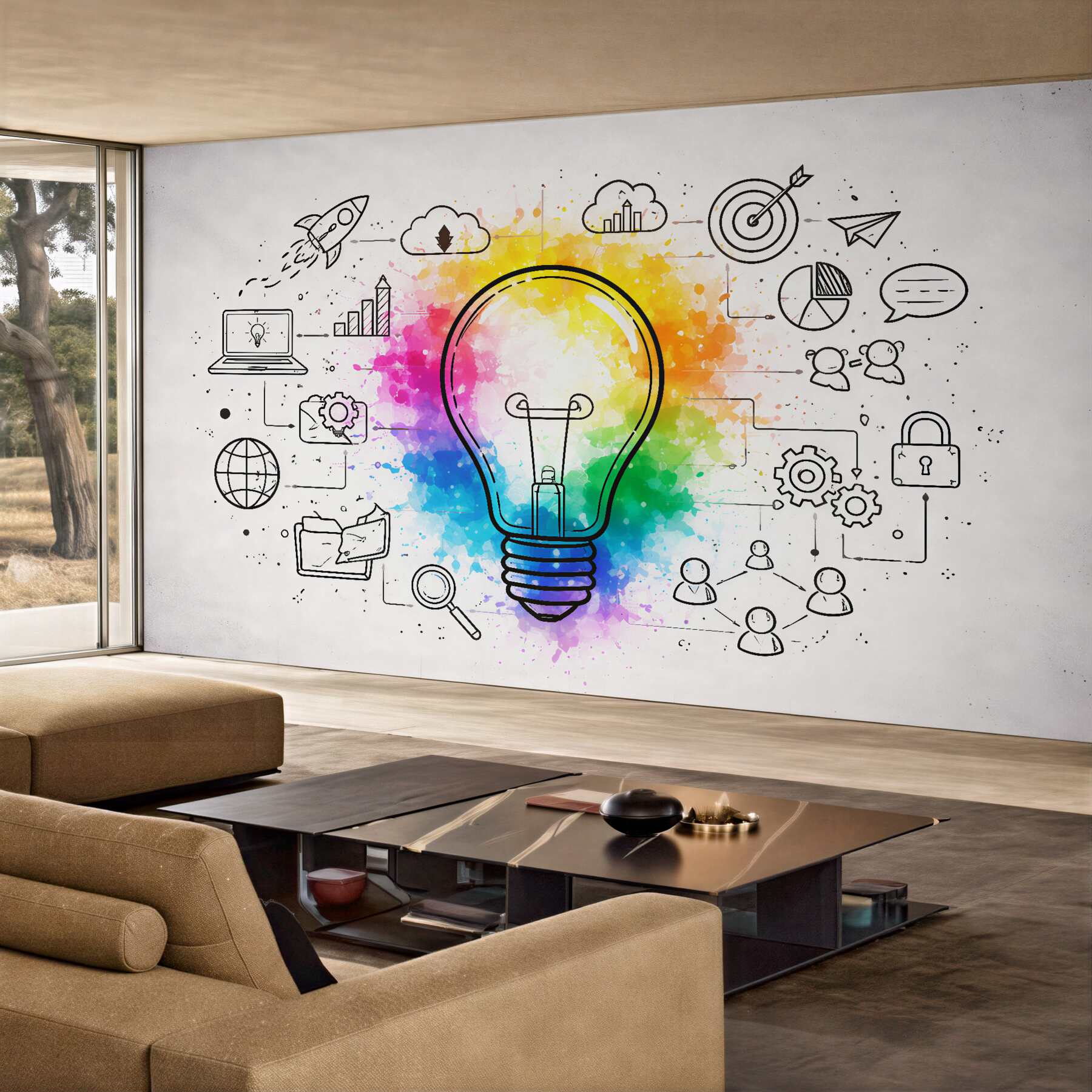 Fotobehang kleurrijke gloeilamp van creatieve ideeën