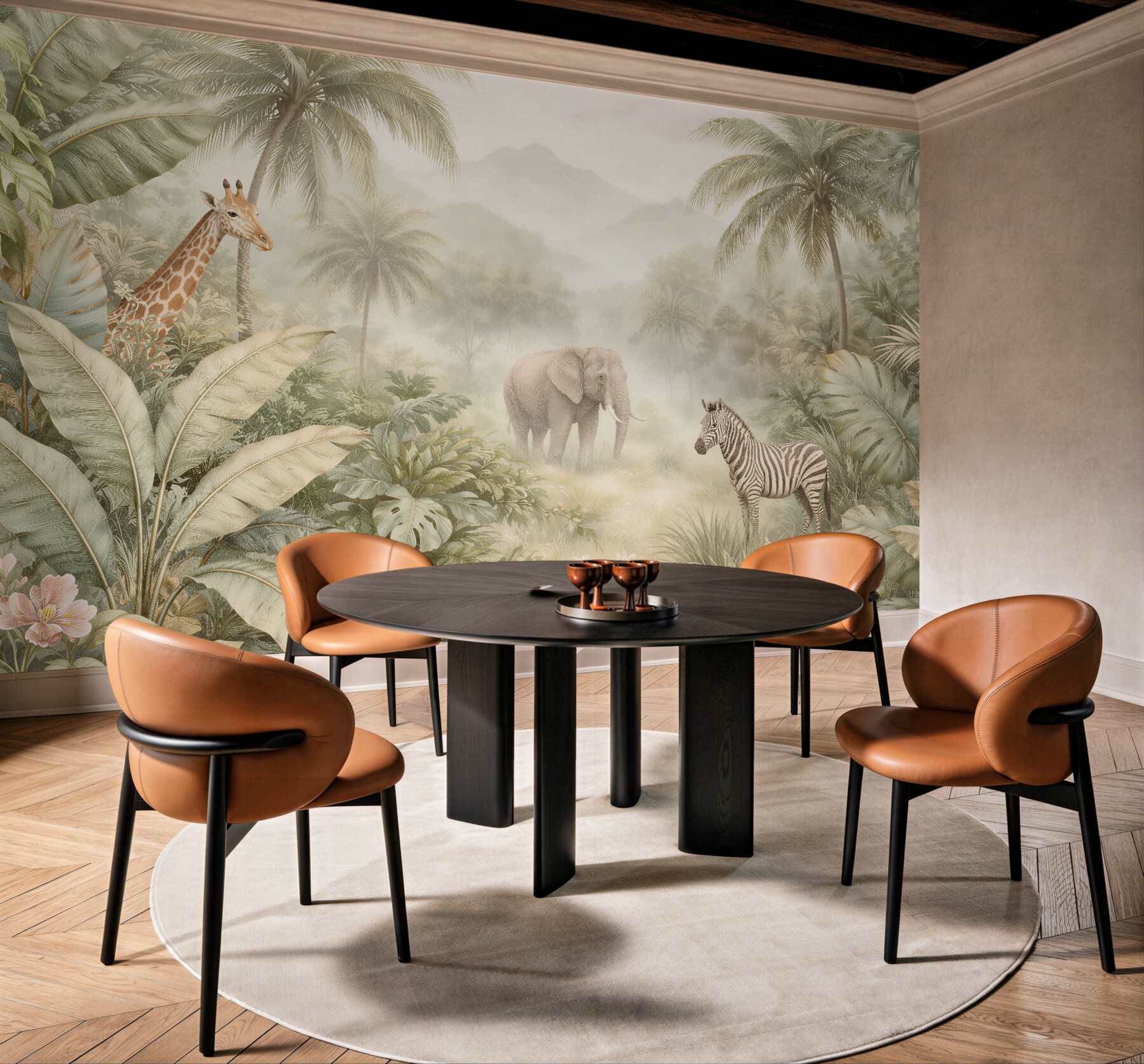 Fotobehang pastel safari in een mistige jungle