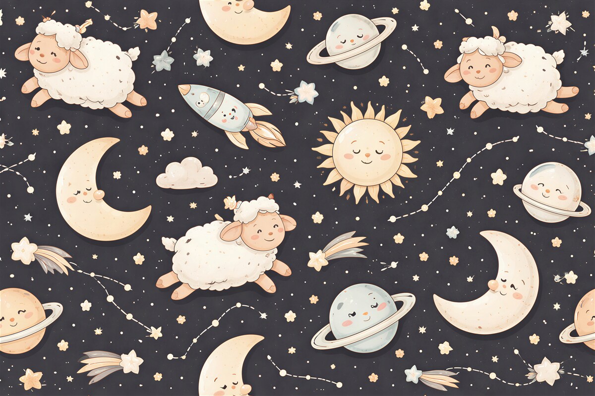 Fotobehang kosmische schapen voor het slapengaan