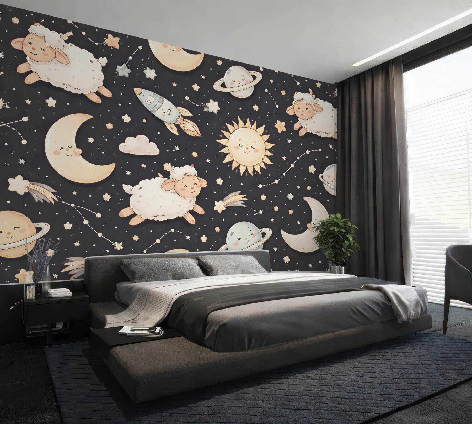 Fotobehang kosmische schapen voor het slapengaan