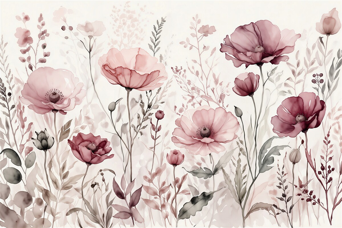 Fotobehang poederachtige klaprozen in aquarel
