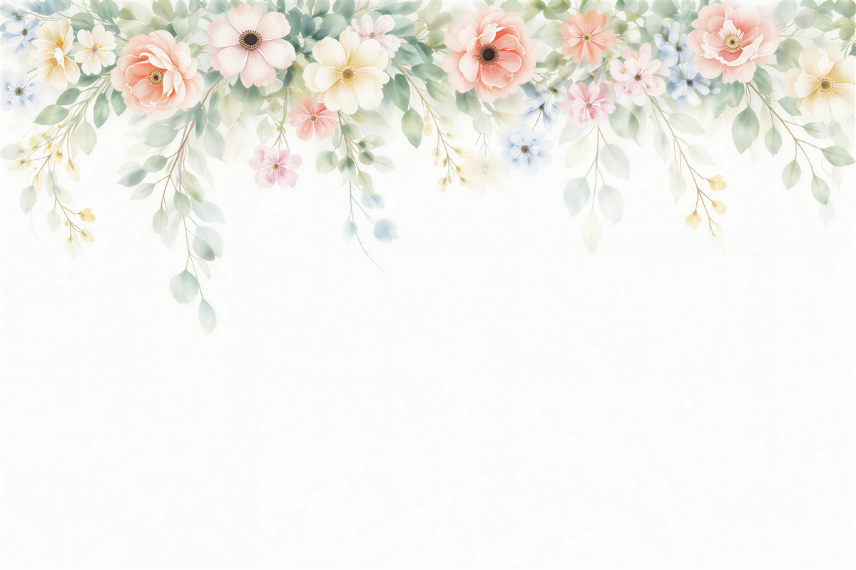 Fotobehang pastel bloemen- en bladerenkrans