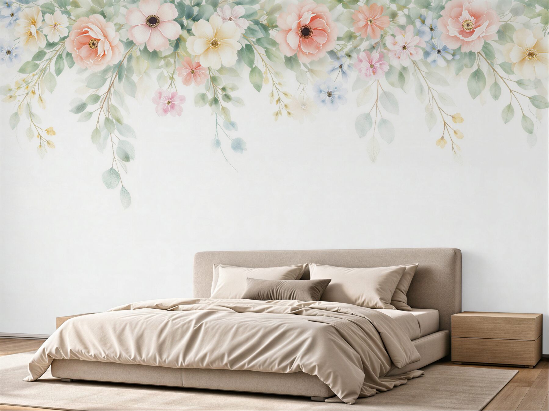 Fotobehang pastel bloemen- en bladerenkrans