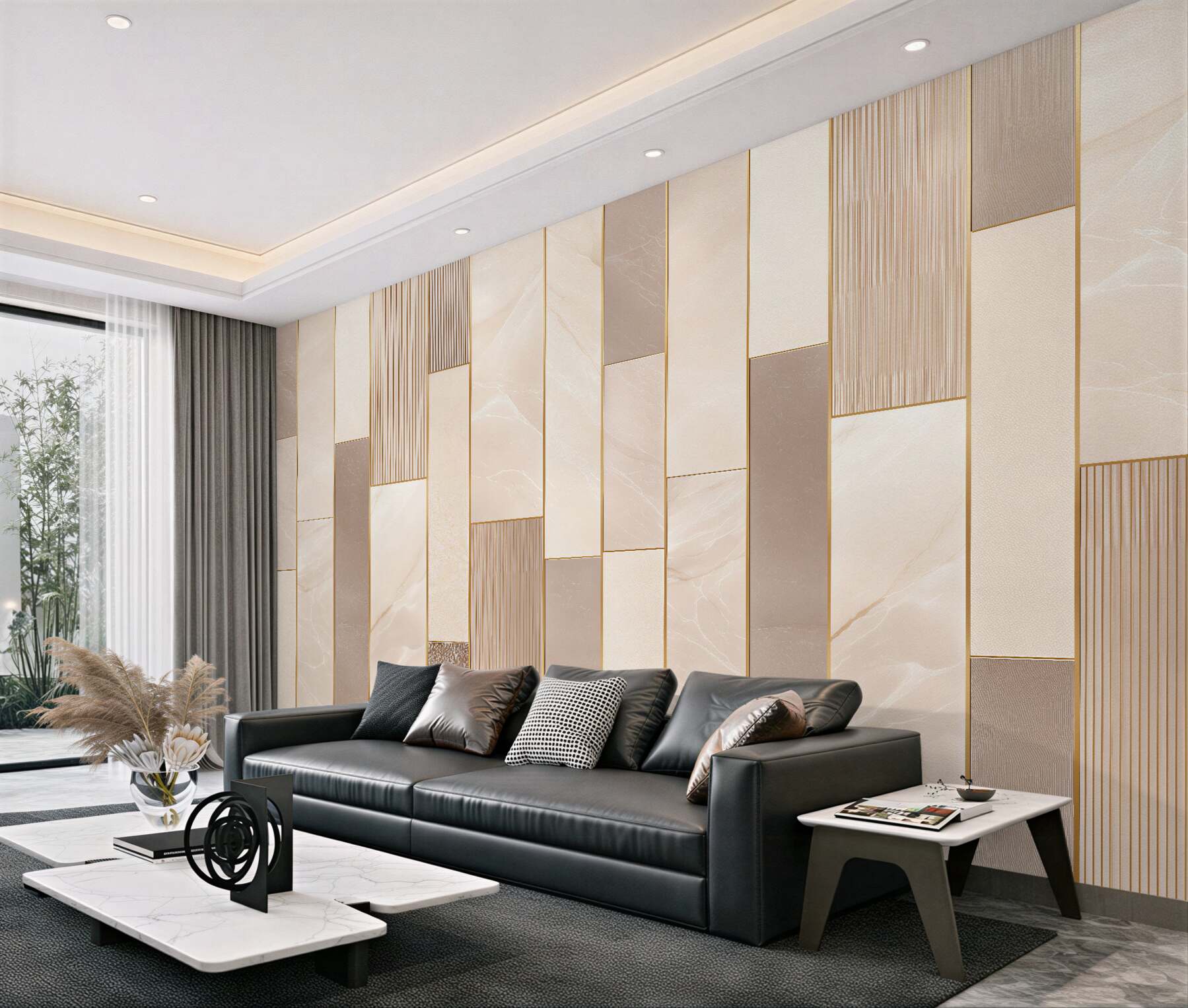 Fotobehang elegante gouden marmeren panelen
