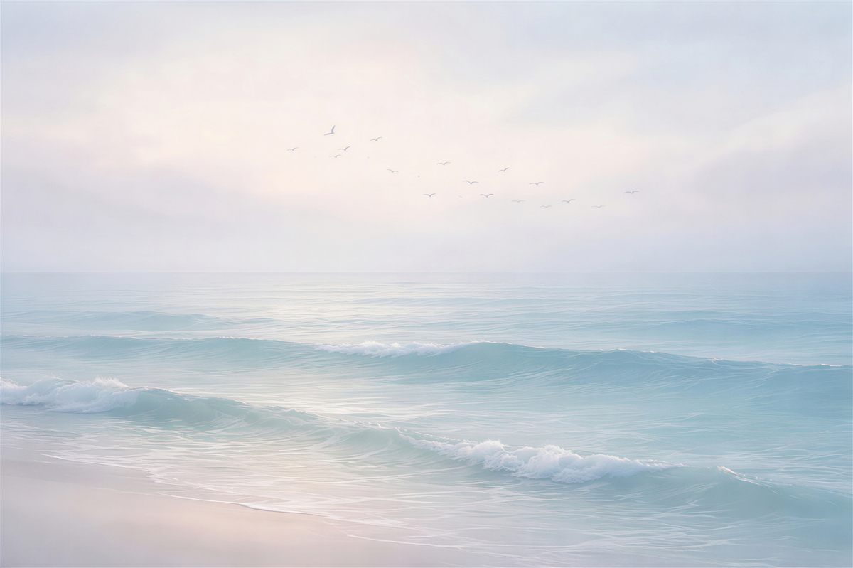 Fotobehang pastelachtige golven bij zonsopgang
