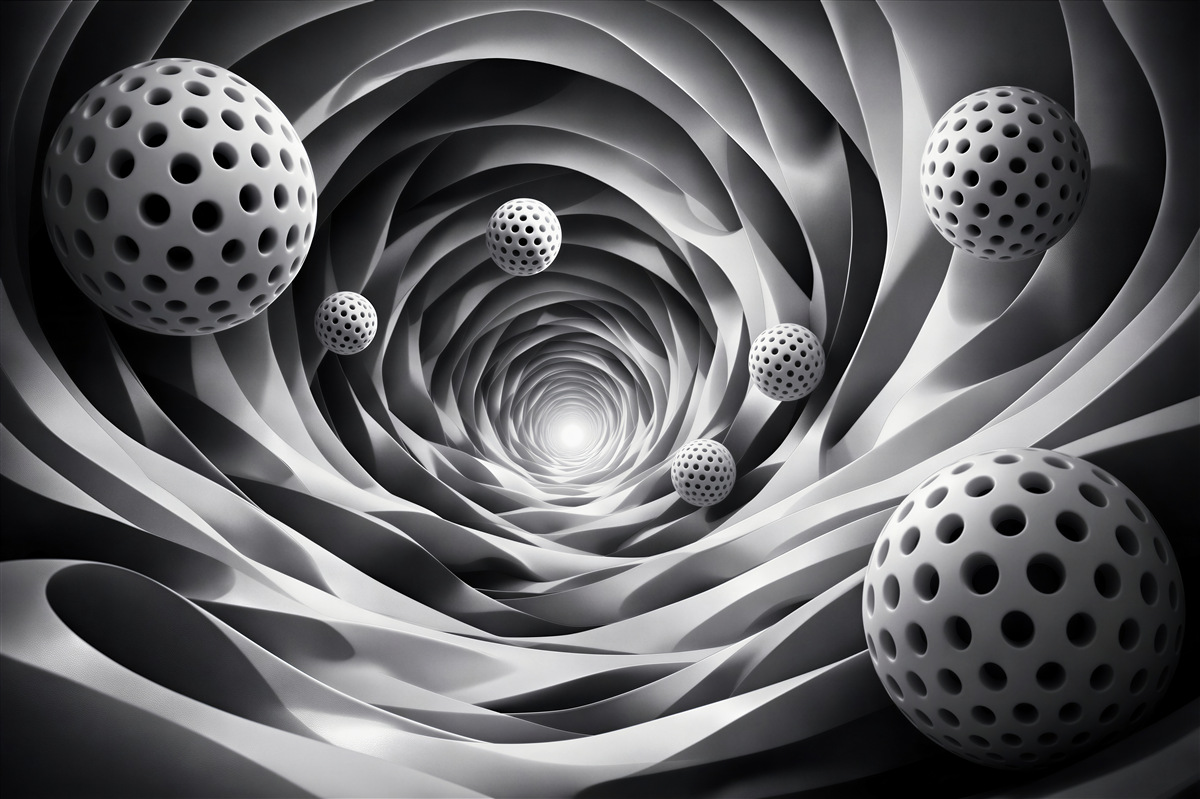 Fotobehang tunnel met geperforeerde 3d-bollen