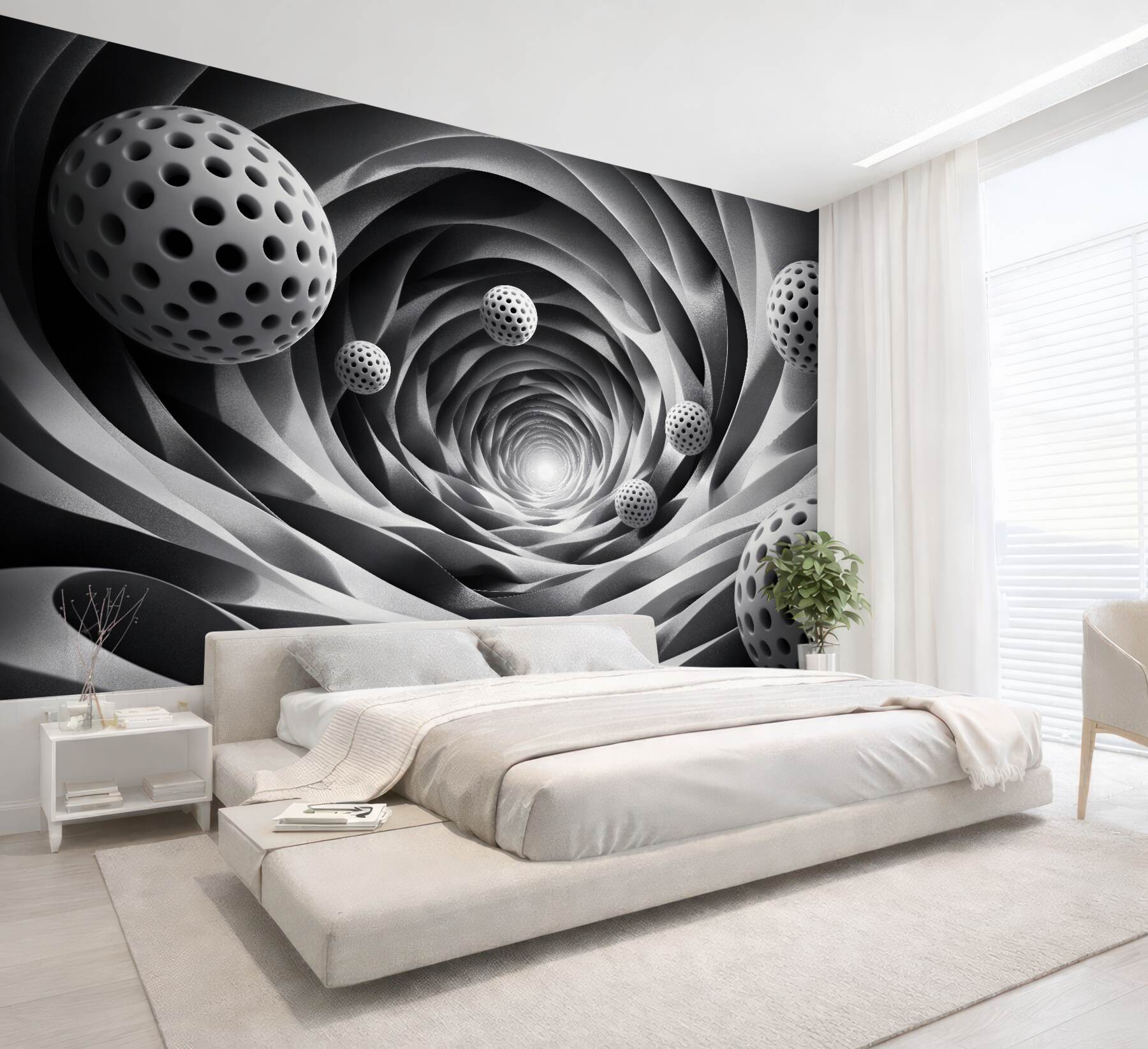 Fotobehang tunnel met geperforeerde 3d-bollen