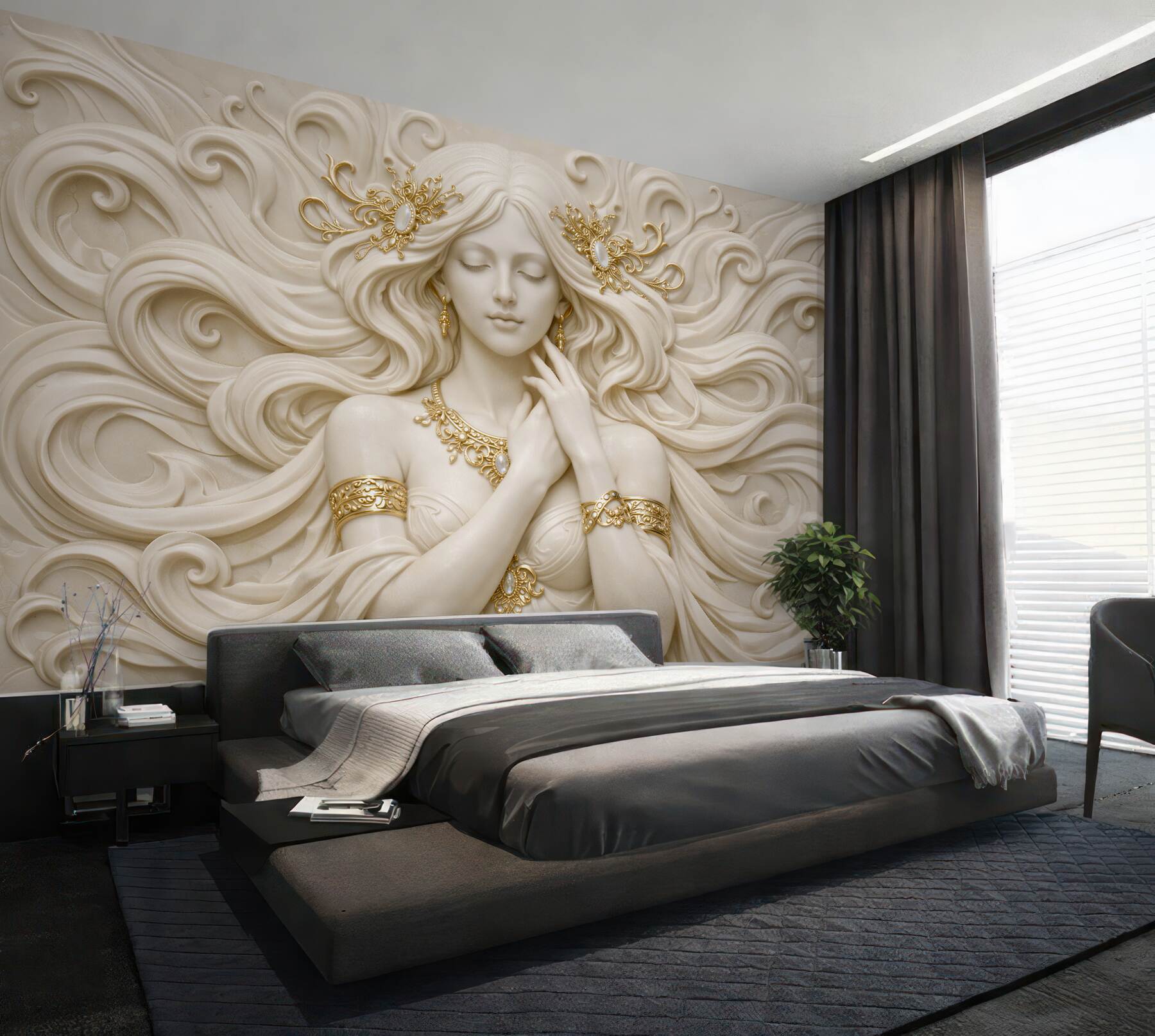 Fotobehang gouden dame in reliëf