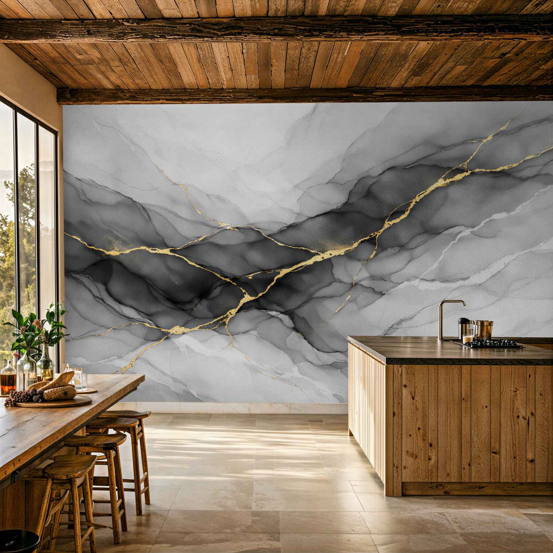 Fotobehang grijs-gouden marmer abstractie
