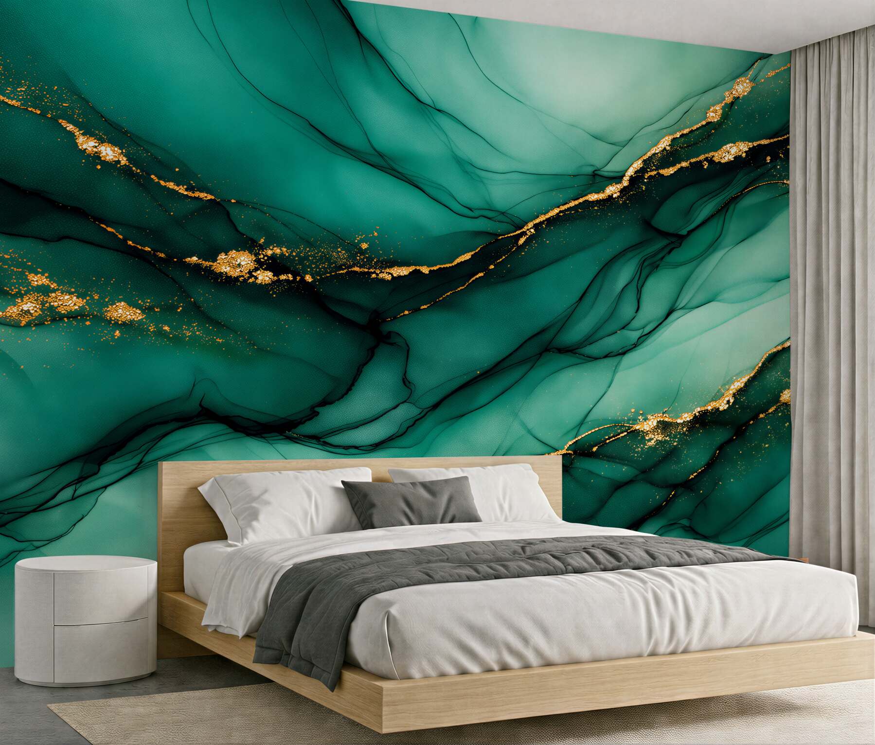 Fotobehang smaragdgroene abstractie met goud