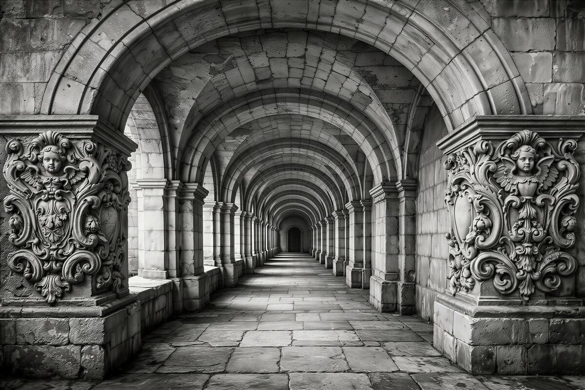 Fotobehang monumentale stenen booggang