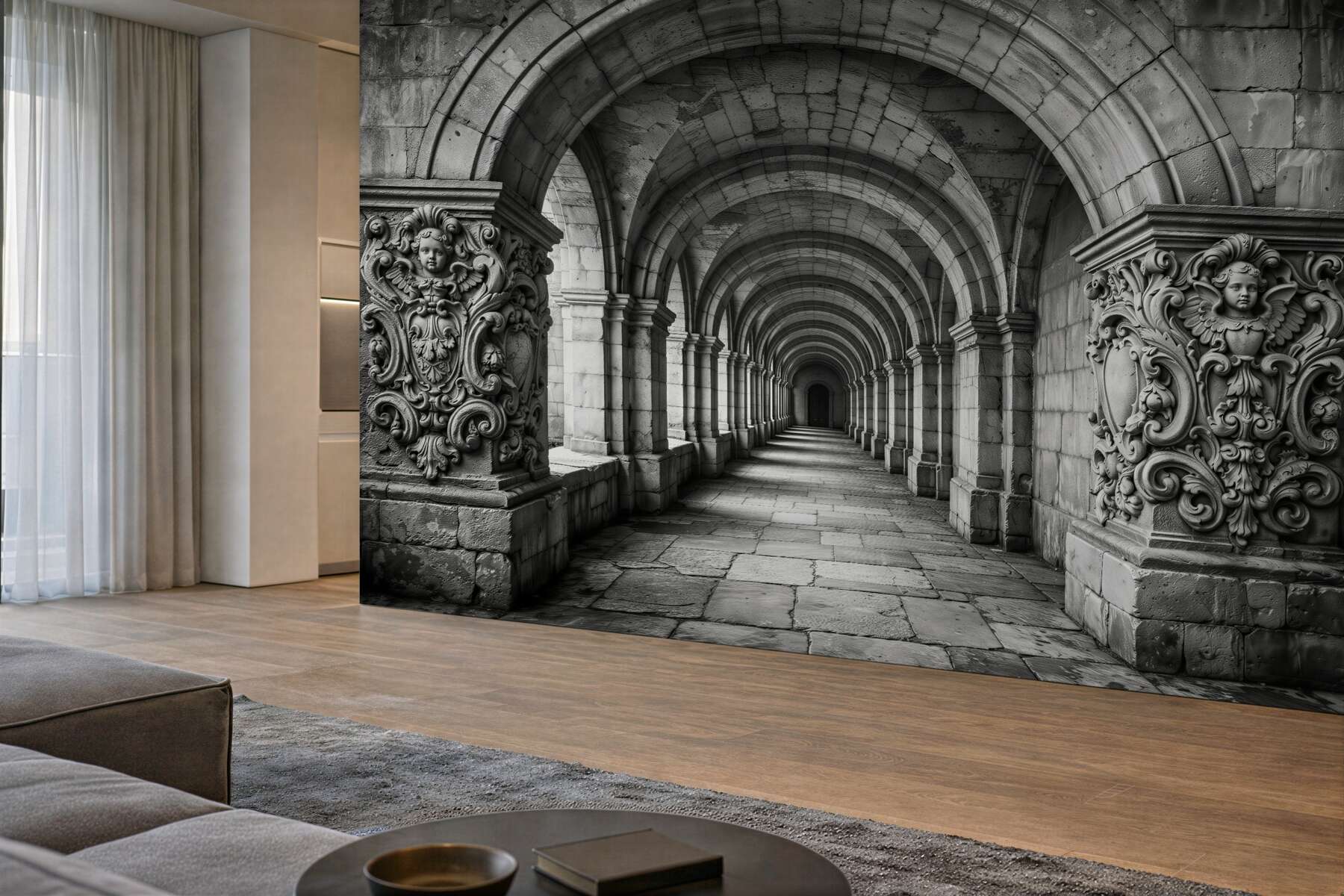 Fotobehang monumentale stenen booggang