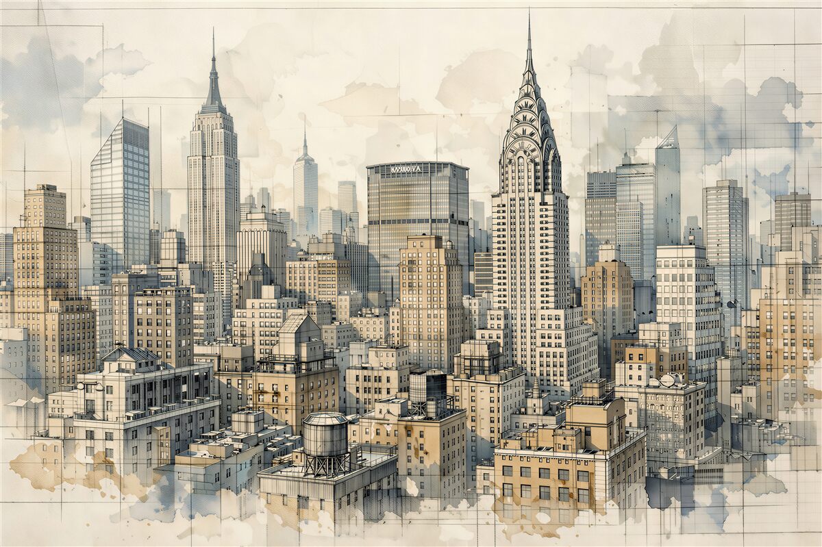 Fotobehang geschetst landschap van New York