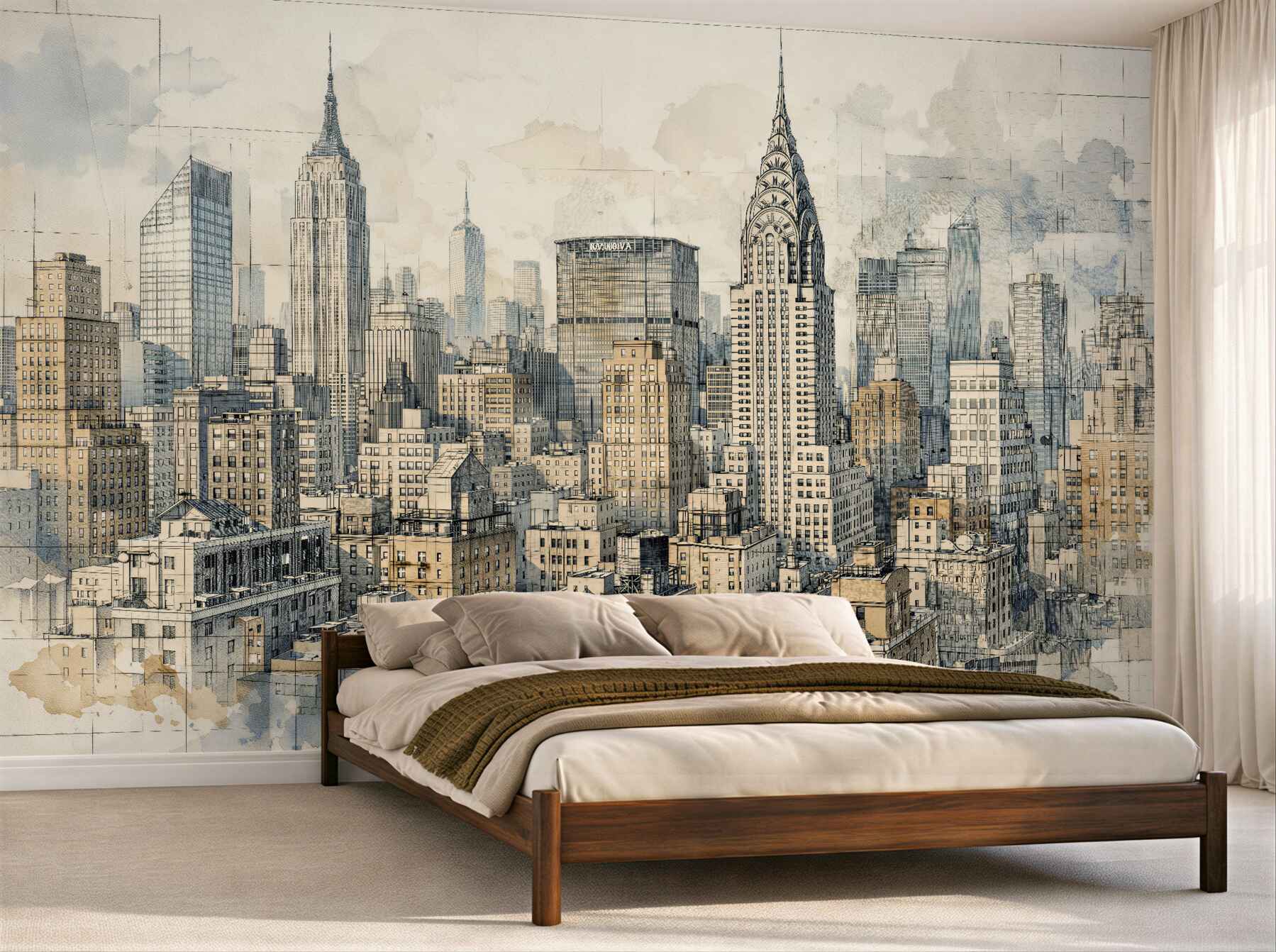 Fotobehang geschetst landschap van New York