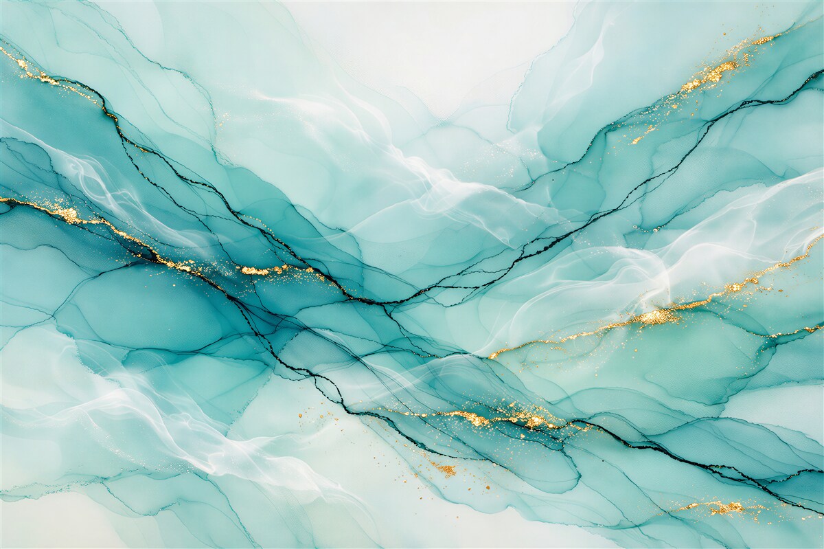 Fotobehang turkoois abstractie met goud
