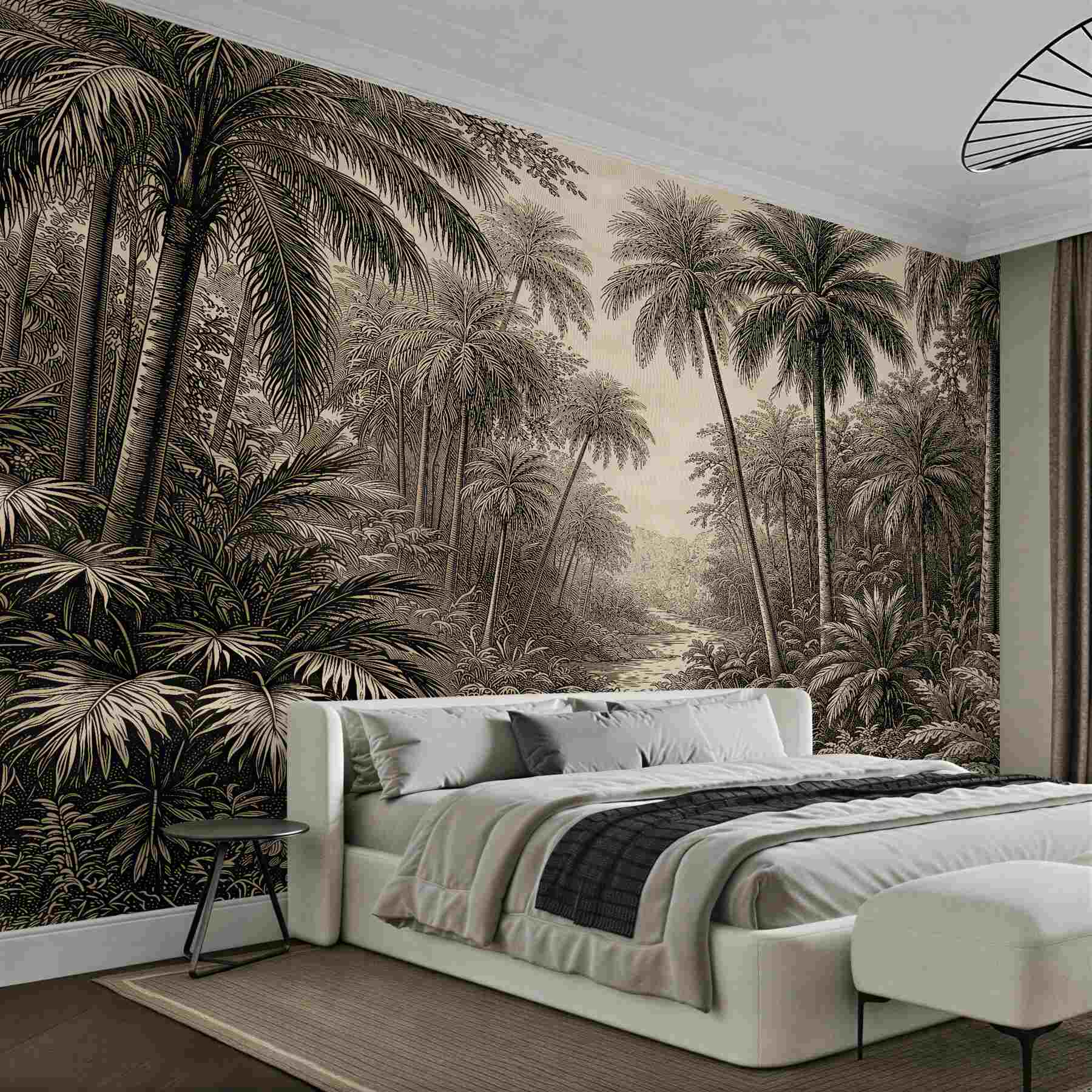 Fotobehang retro tropische jungle aan de rivier