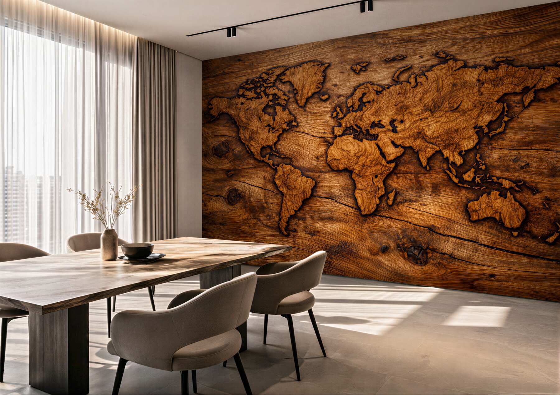 Fotobehang houten wereldkaart