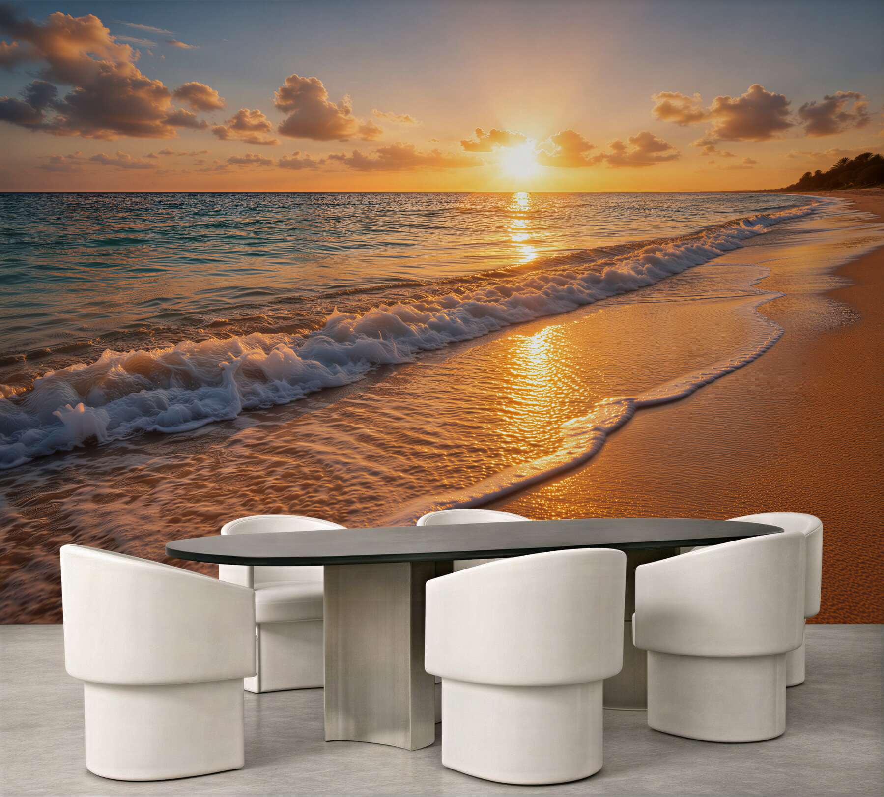 Fotobehang gouden zonsondergang op het strand