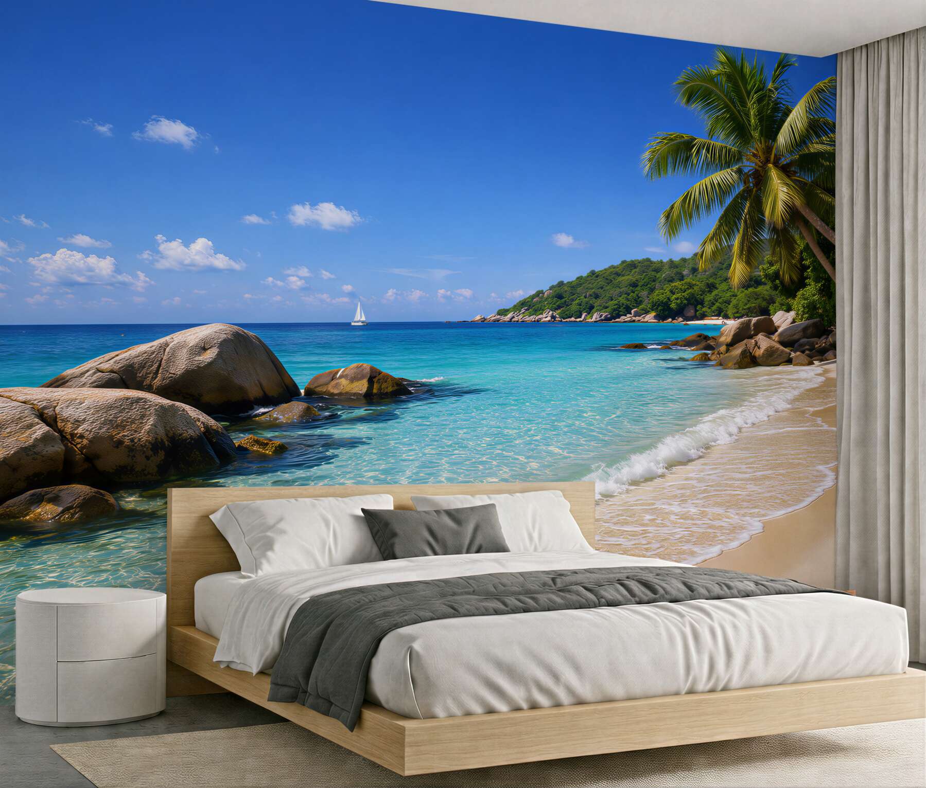 Fotobehang tropisch strand met een palmboom