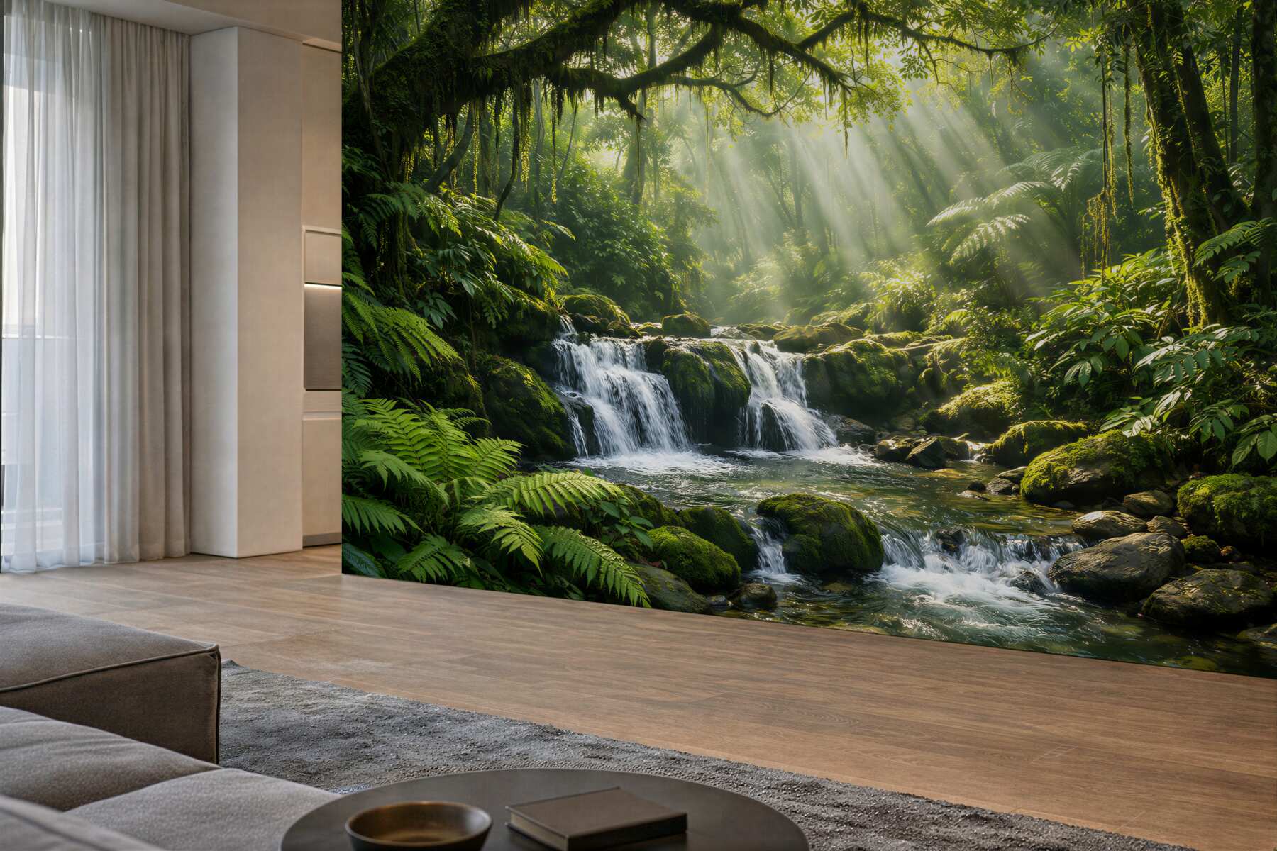 Fotobehang boswaterval in de zonnestralen