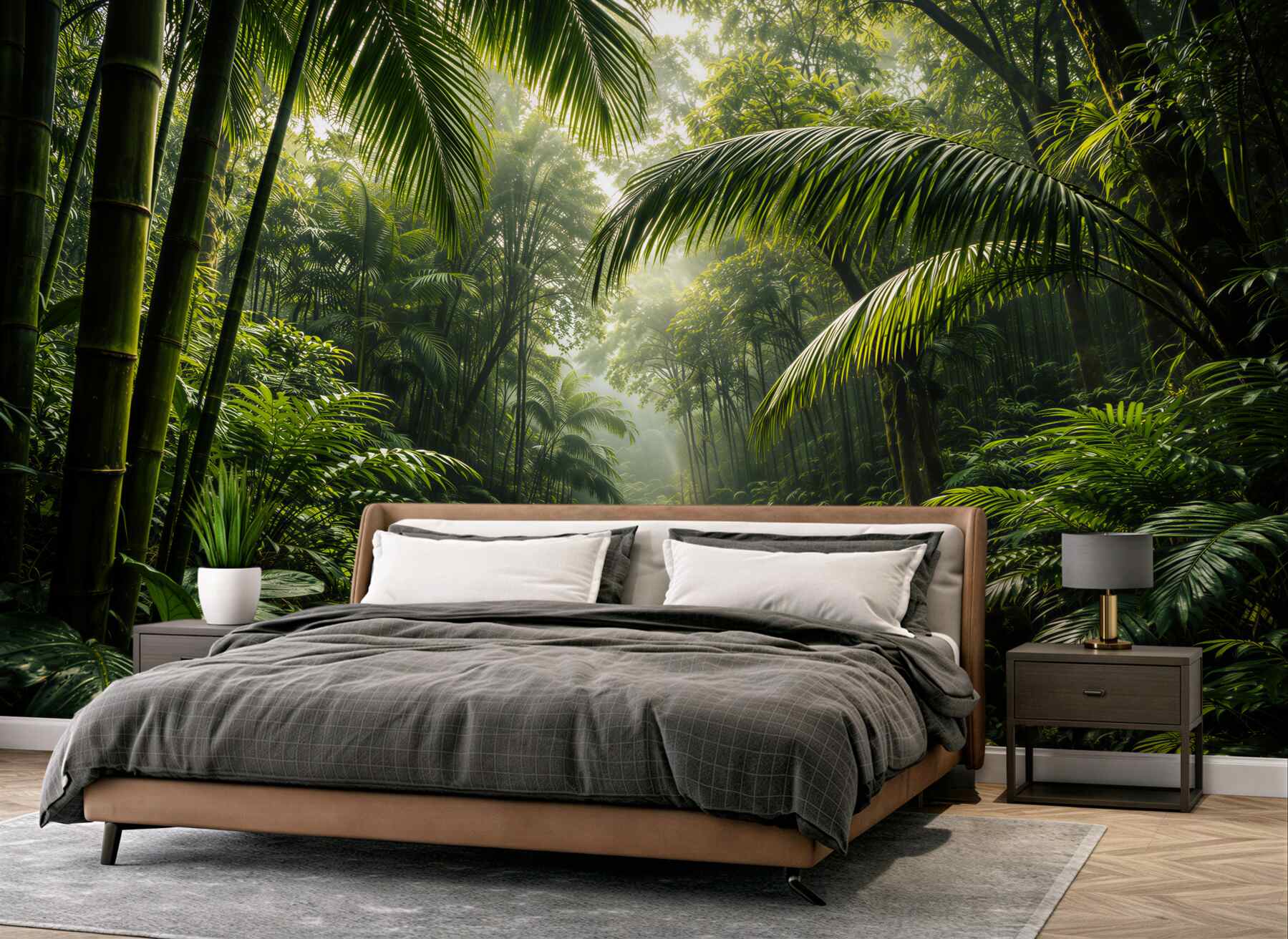 Fotobehang tropische jungle met palmbomen