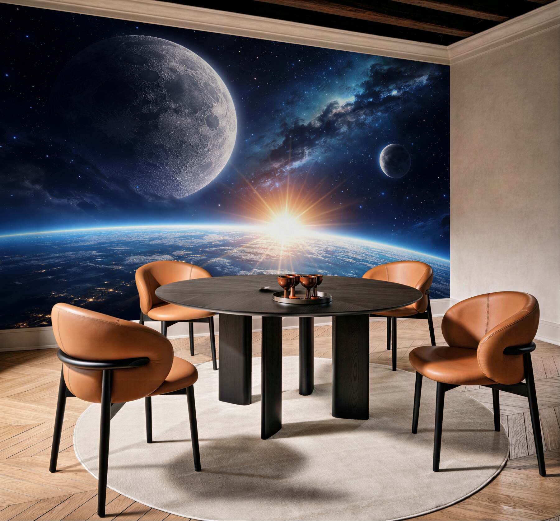 Fotobehang kosmische zonsopgang boven een planeet