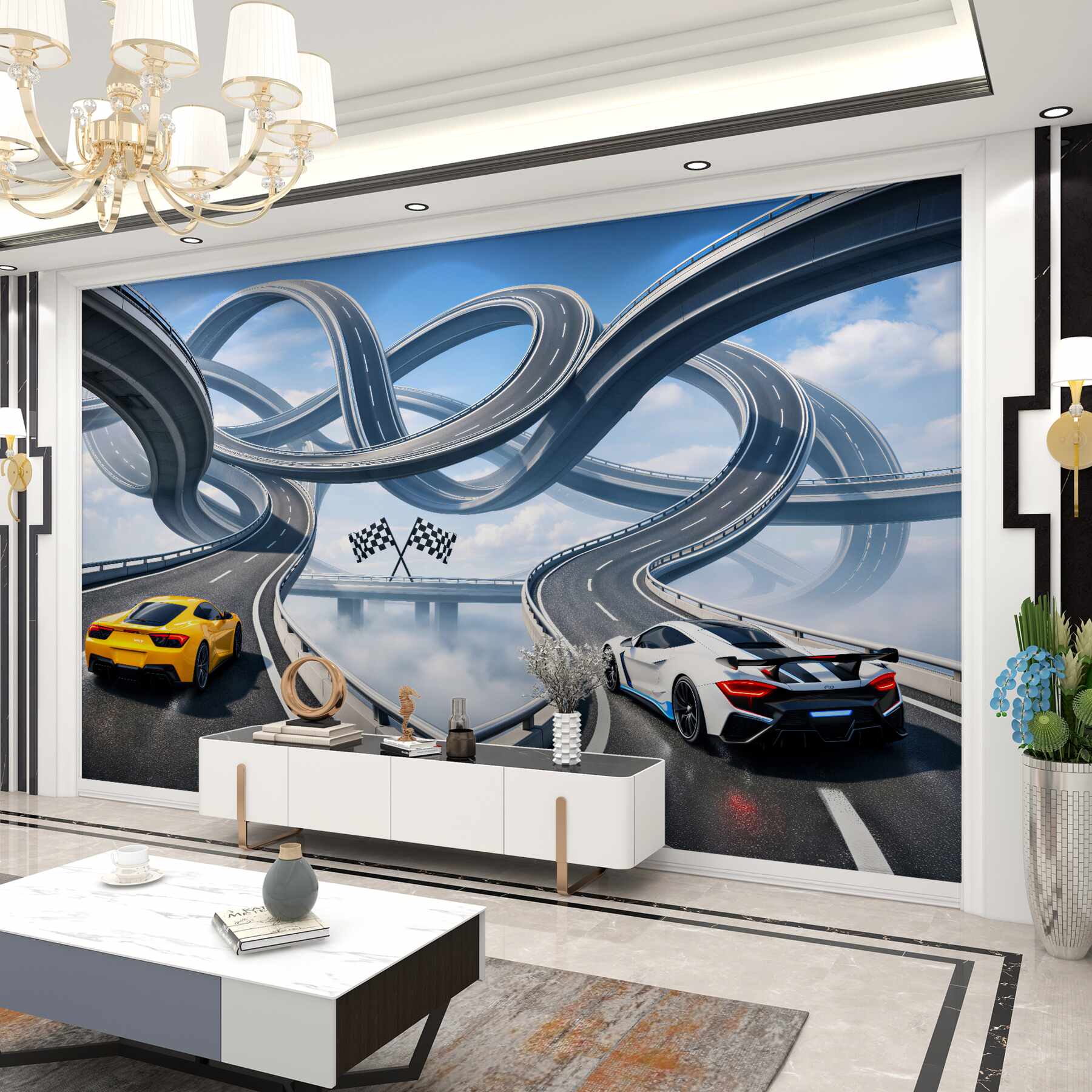 Fotobehang futuristische race op verwarde sporen