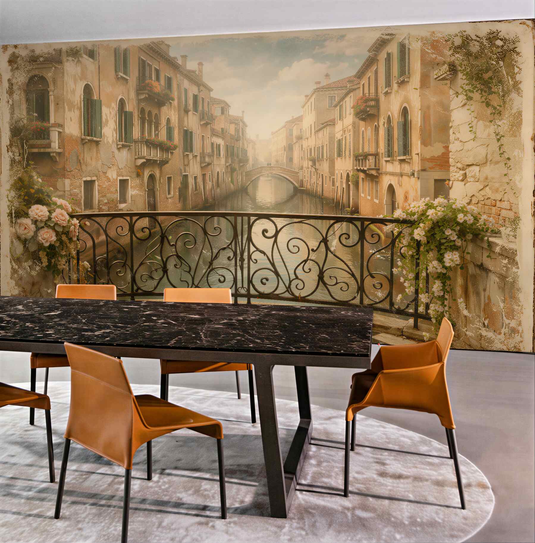 Fotobehang romantisch balkon boven een Venetiaans kanaal