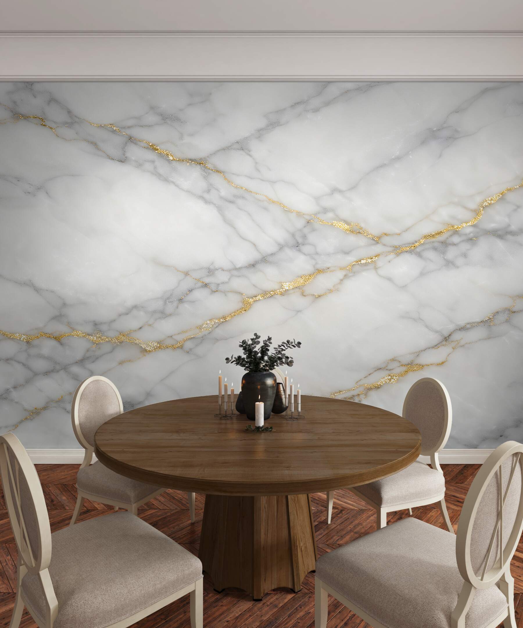 Fotobehang witte marmer met gouden ader