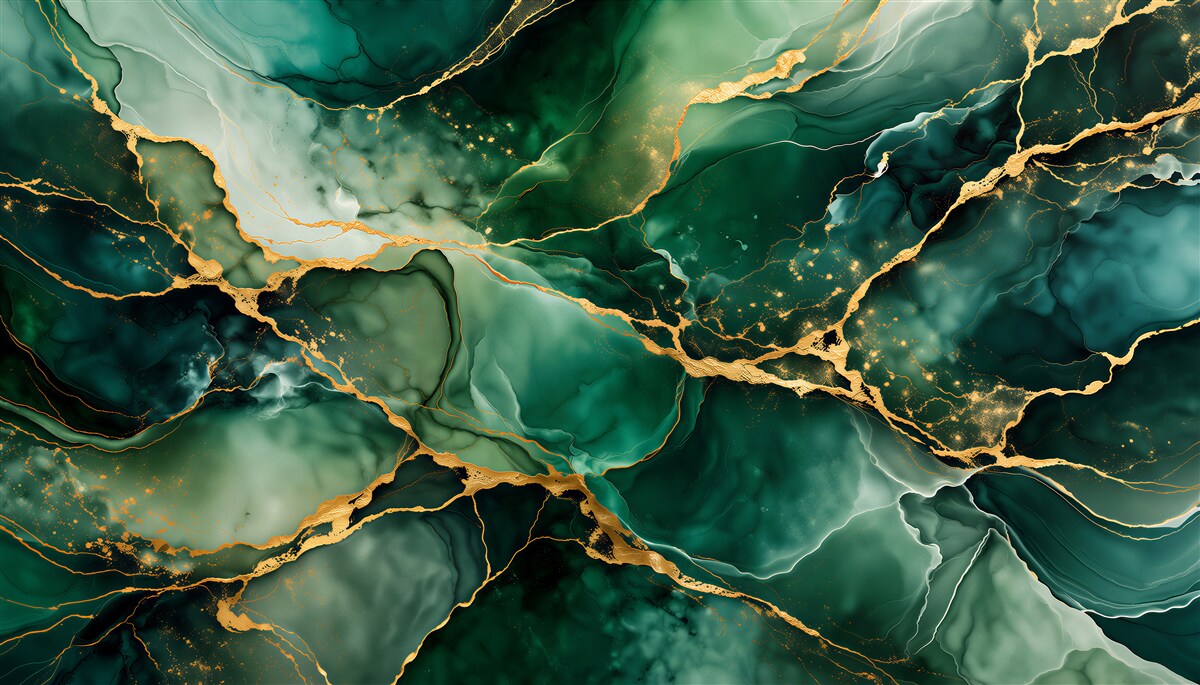 Fotobehang smaragdgroene abstractie met goud