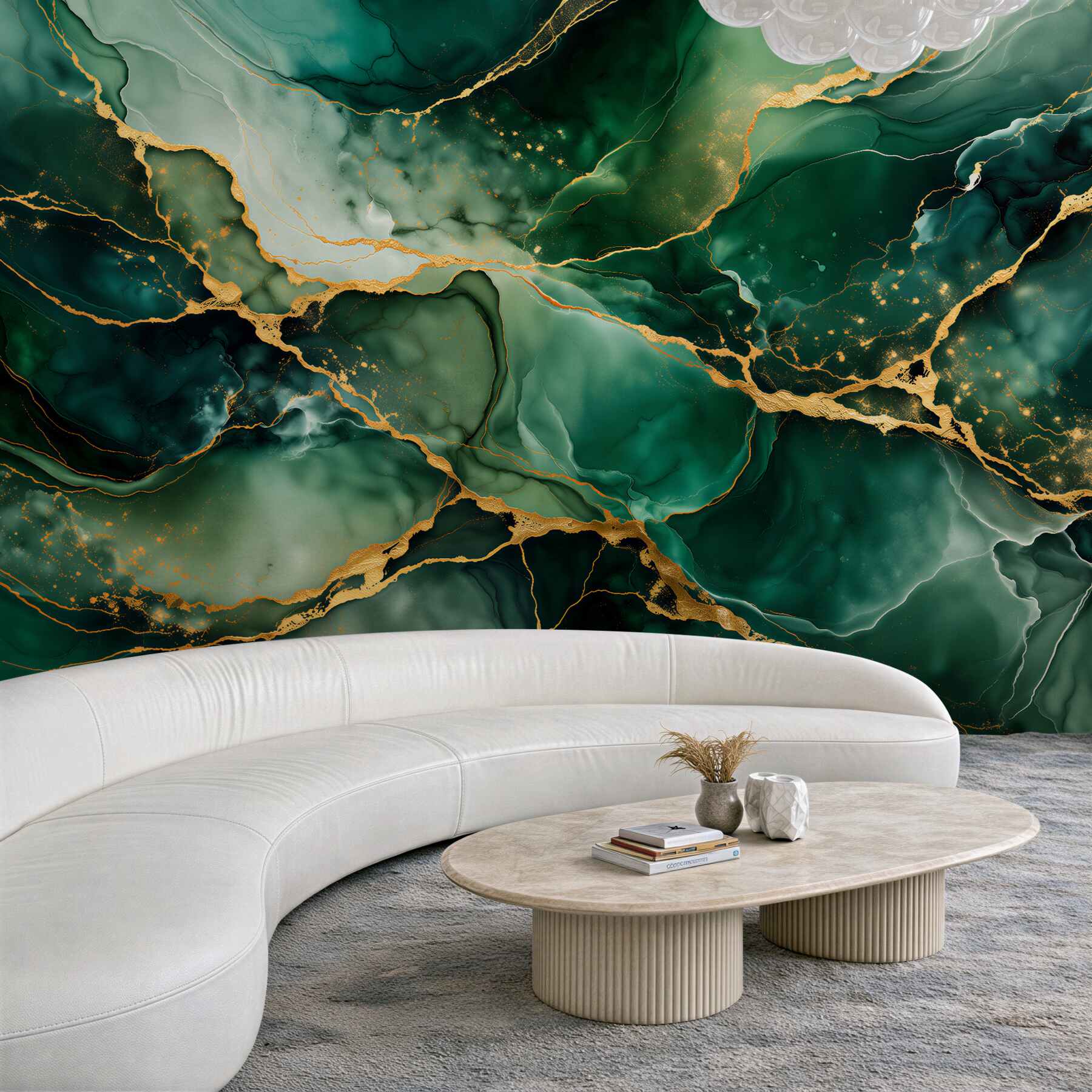 Fotobehang smaragdgroene abstractie met goud