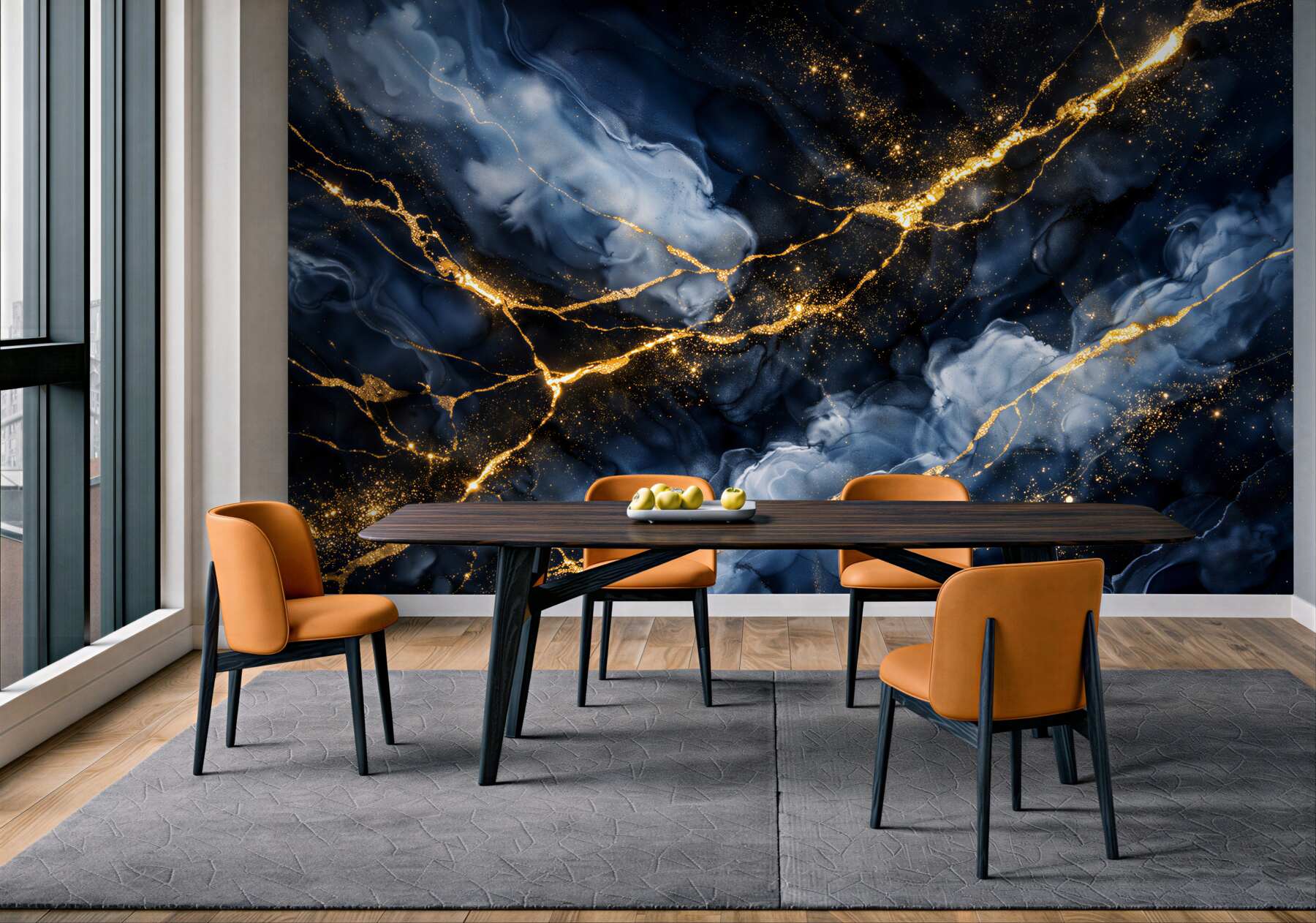 Fotobehang nachtelijke abstractie met gouden strepen