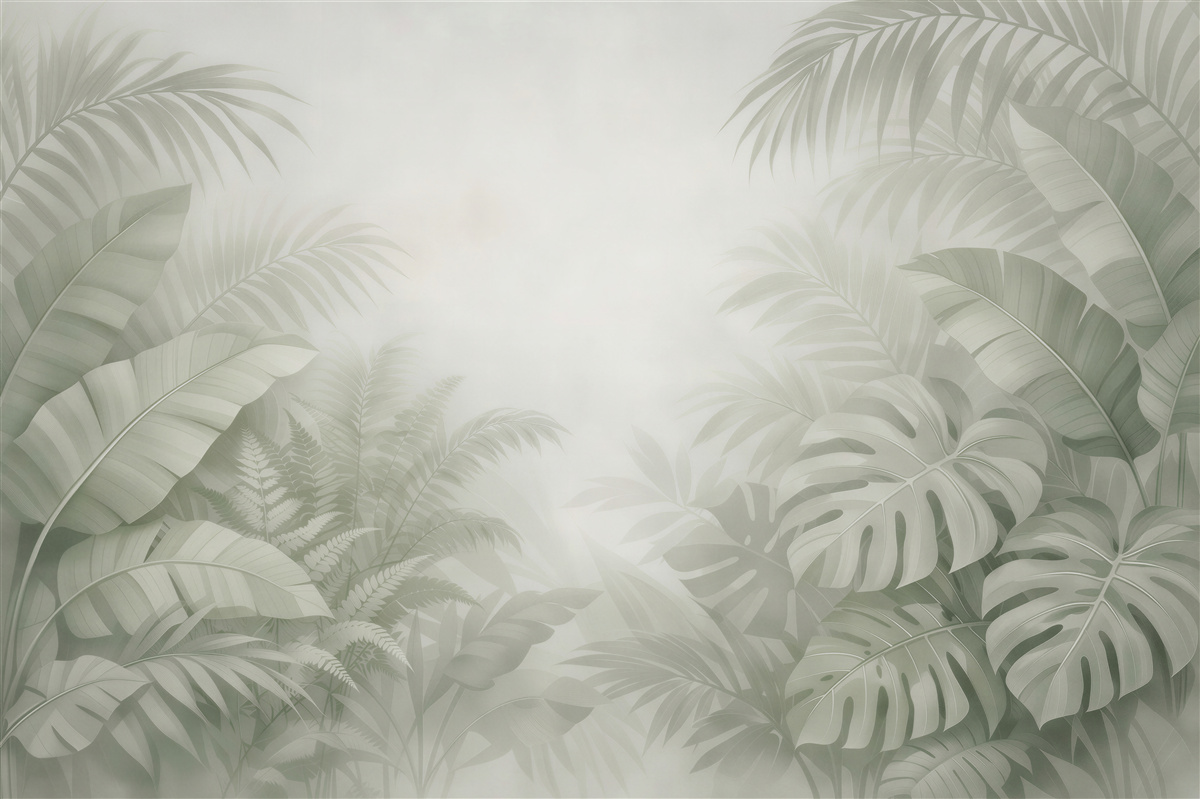 Fotobehang mistige jungle in beige