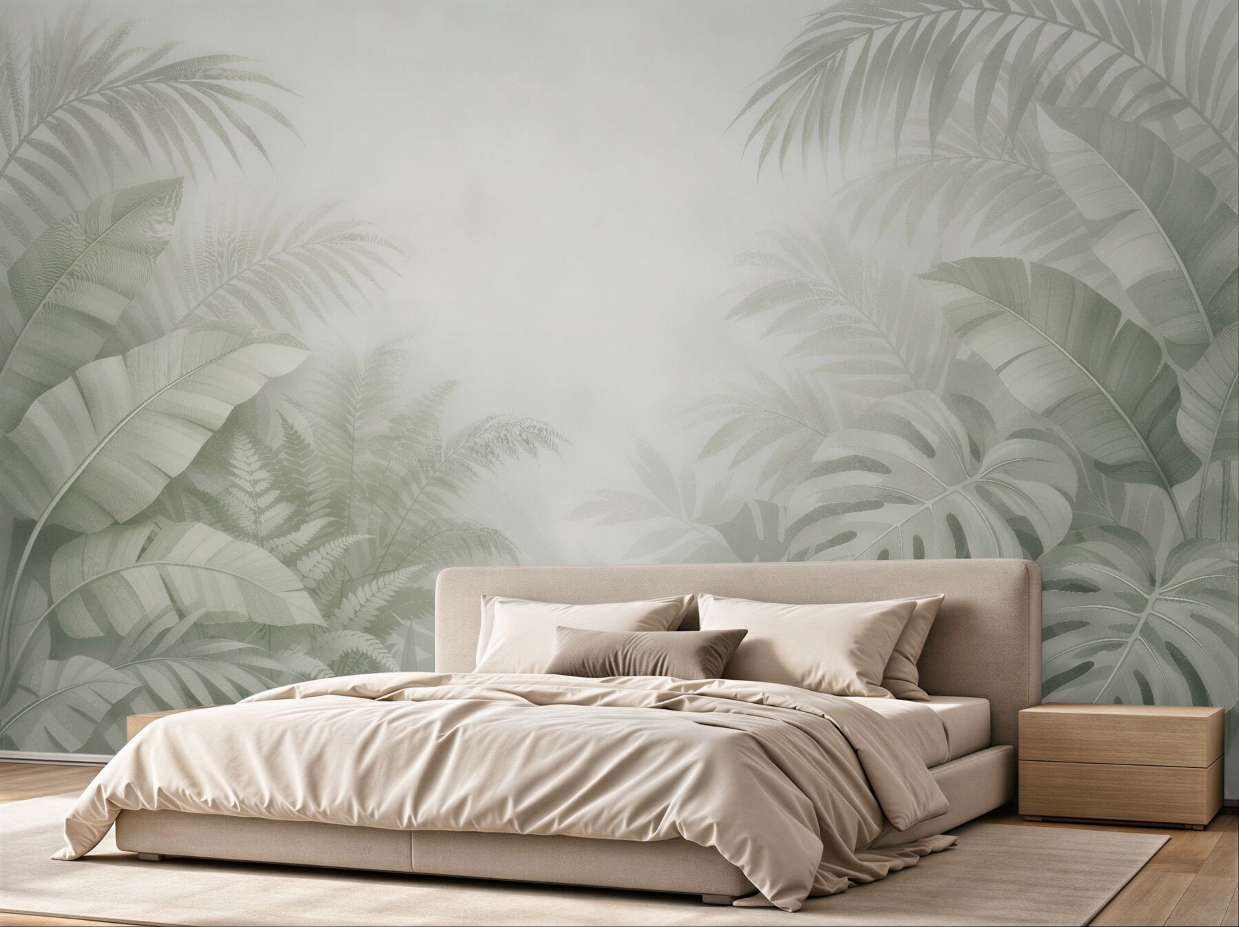 Fotobehang mistige jungle in beige