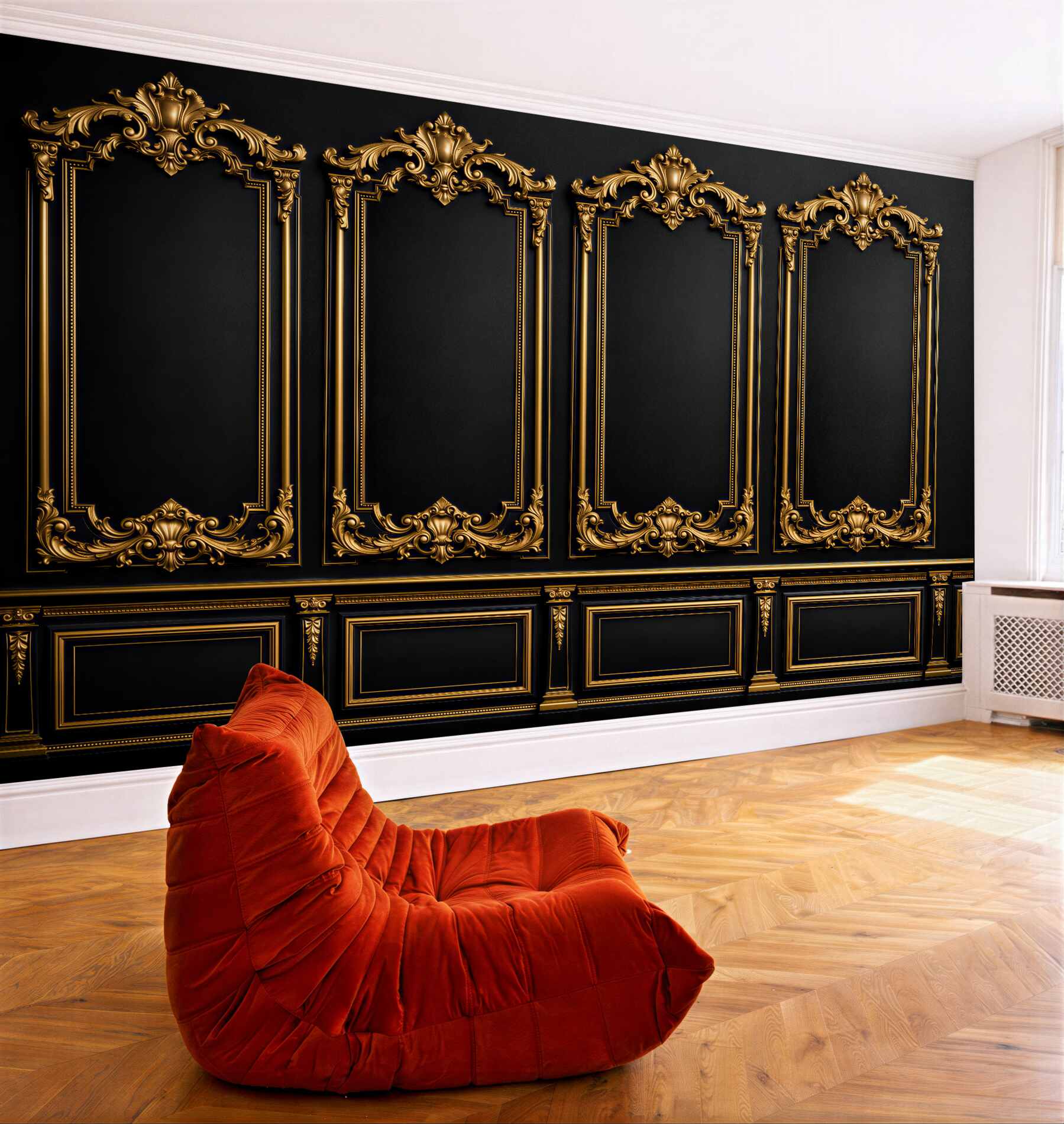 Fotobehang zwart-gouden paleismuur