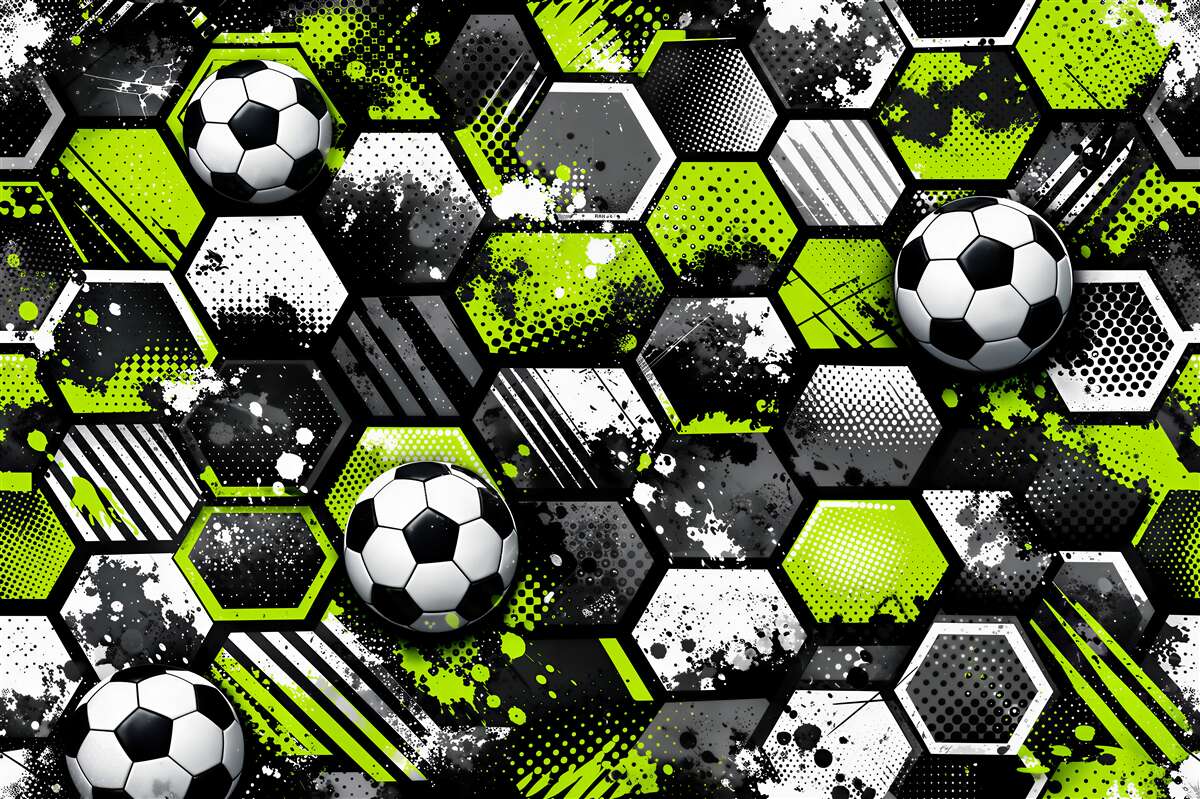 Fotobehang voetbalenergie van neon hexagons